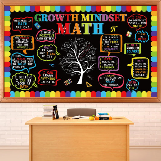 party greeting Math Growth Mindset Bulletin Board Set Maths Classroom Decoration Mathematics Paper Cutout Number Bulletin Board Border for Inspirational School Educational Wall Decor Teacher Supplies