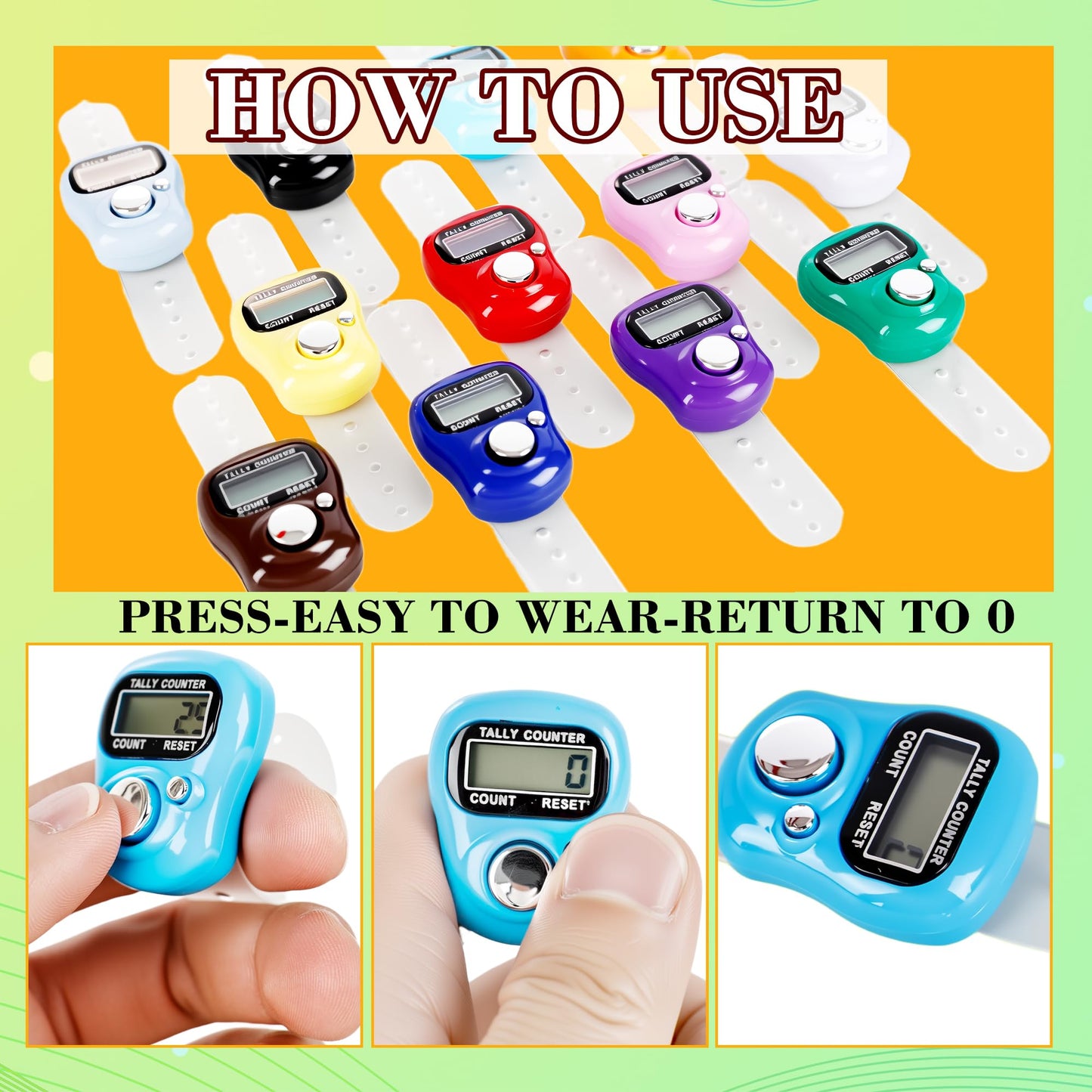 Norcoin 24 Pieces Hand Tally Counter 5 Digital Electronic Finger Counter Clickers Resettable Handheld LCD Digital Display Number Click for Lap Coaching Knitting Lap Fishing Golf and Row