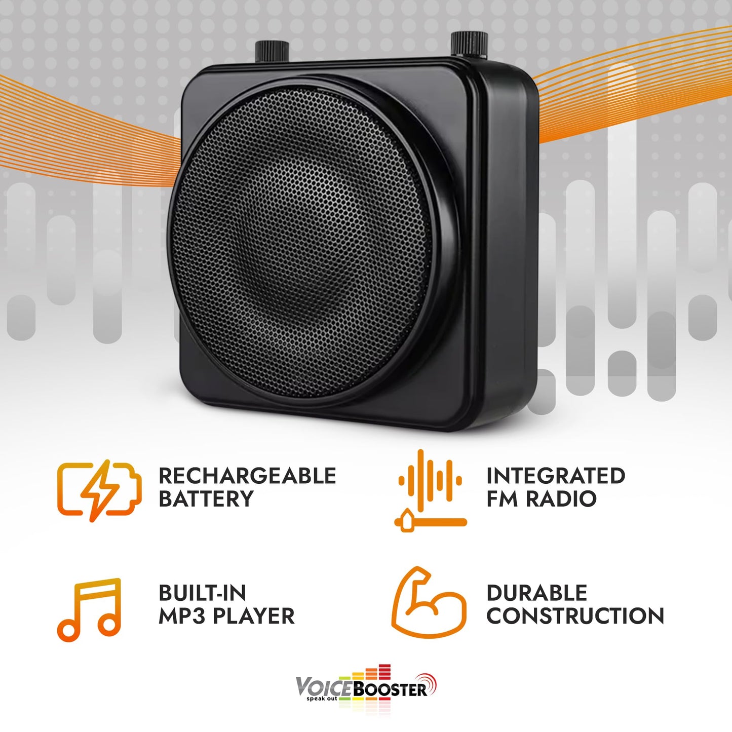 VoiceBooster Portable Voice Amplifier for Teachers - 22W Rechargeable Speaker - Wired & Wireless Microphone Headset for Classroom, Tour Guide, Public Speaking, Built-in MP3 Player & FM Radio - TK9400