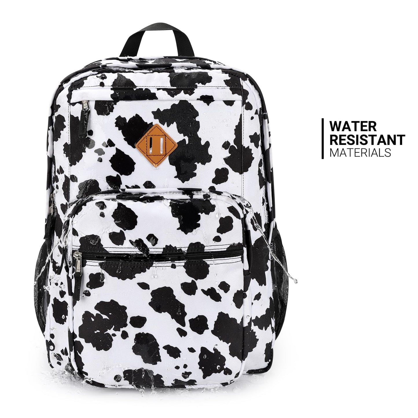 ZORFIN 26L Backpack for College, and Travel: Water Resistant Bookbag - Cow Print Black