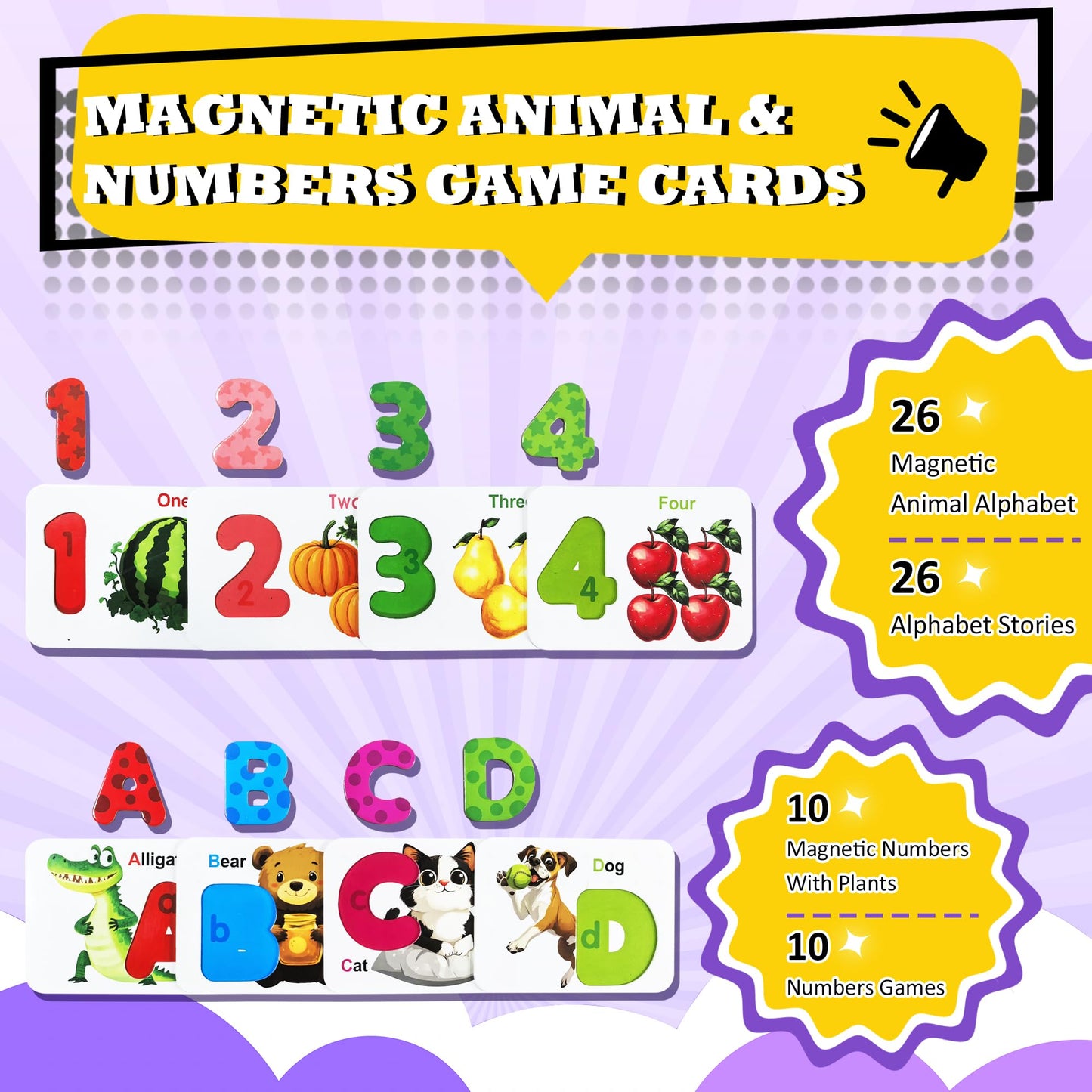Magnetic Numbers and Alphabets Flash Cards Set - ABC Letters and Numbers Animal Pattern Board Matching Puzzle Games for Group Play, Montessori Educational Toys for Preschool Kids Age 3 4 5 Years