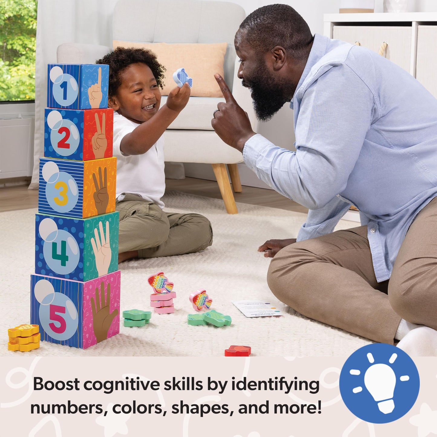 Melissa & Doug® Ms. Rachel™ Sort and Count Nesting and Stacking Blocks with Wooden Fish Preschool Learning Toy for Boys, Girls - FSC Certified