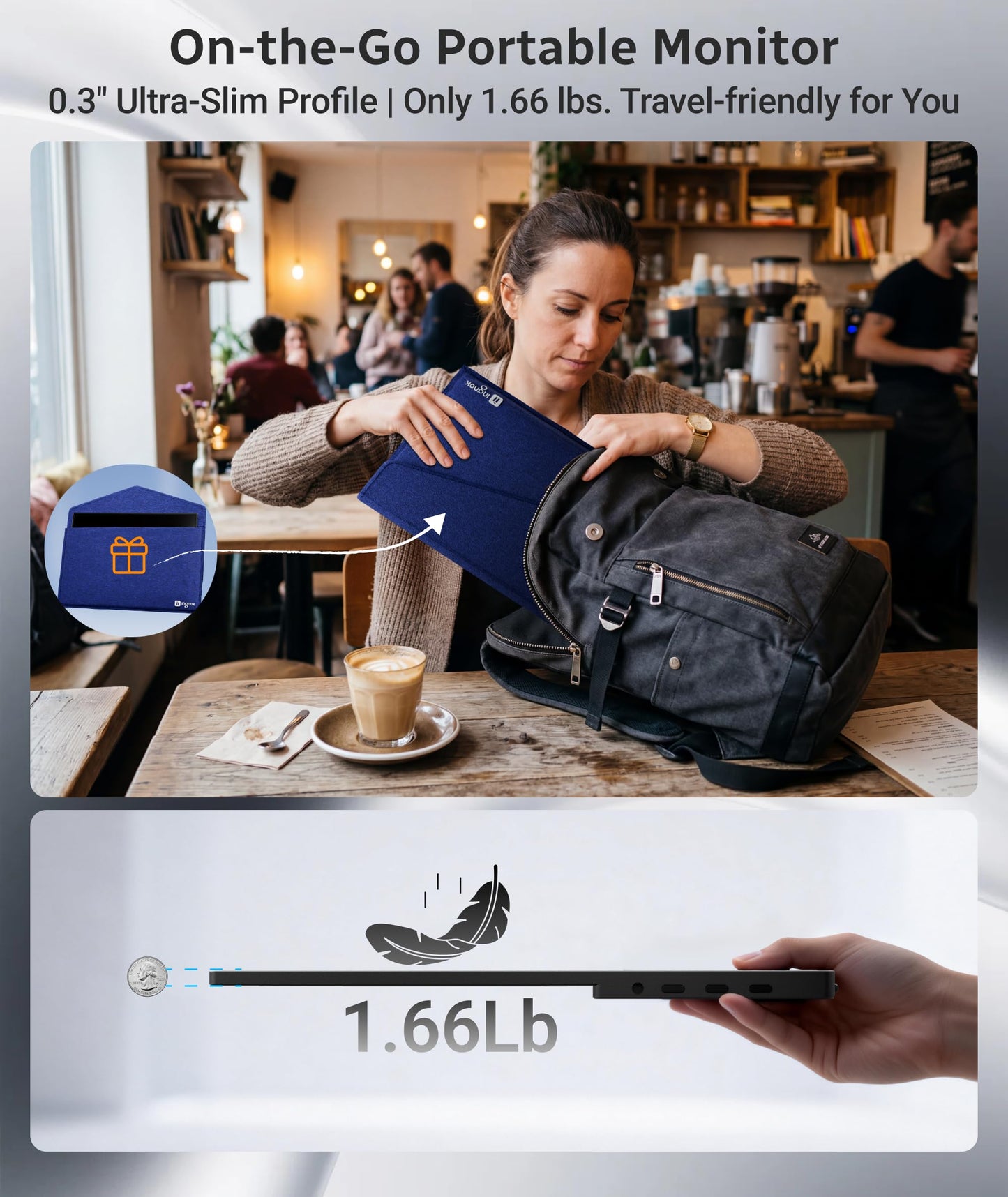 Ingnok Portable Monitor,15.6 inch 10 Point Touchscreen, FHD 1080P Laptop Screen Extender,Multi-Touch Gestures for Laptop,Mac, DC Dimming EyeCare, Adjustable Stand,USB C HDMI