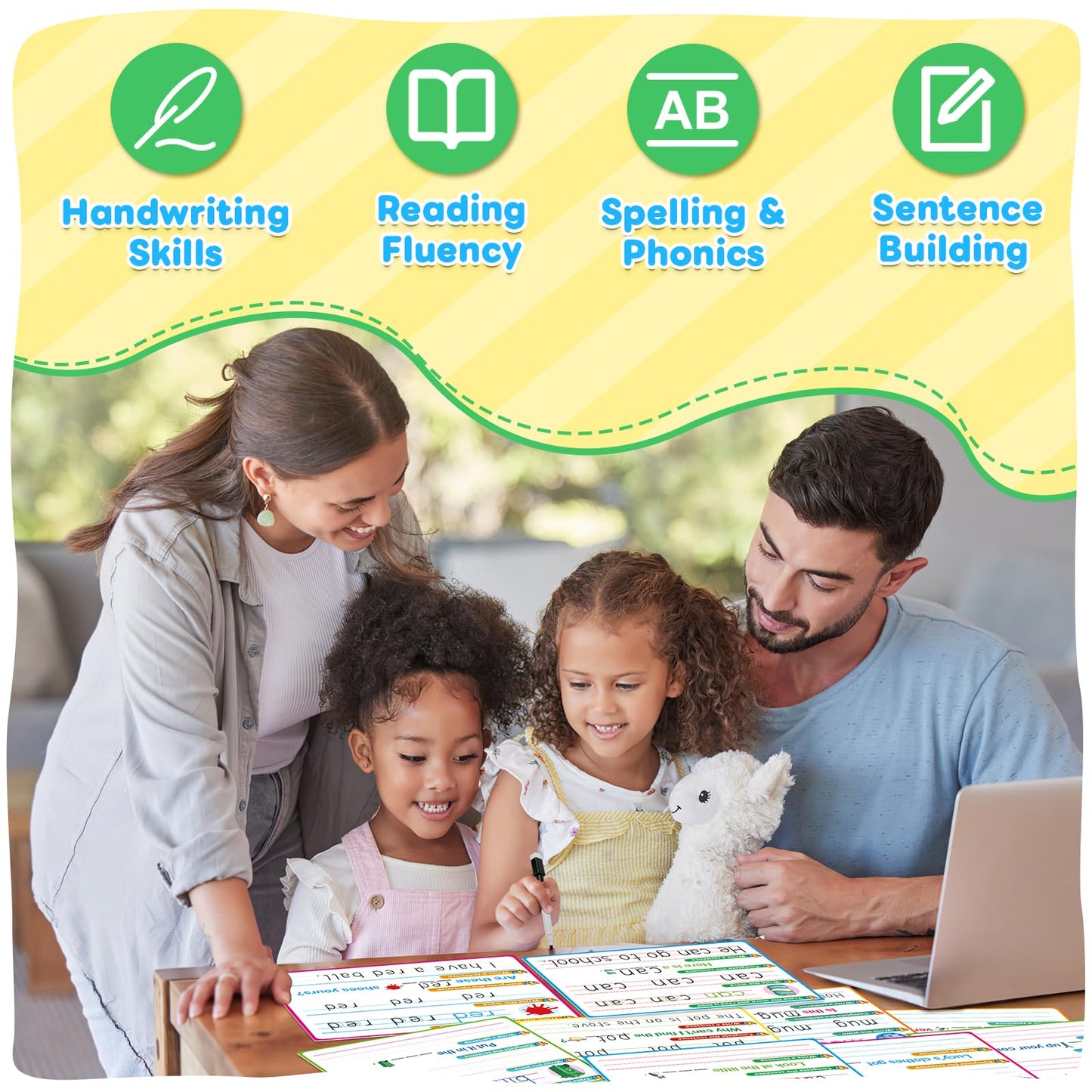 PraxiKidy CVC Word Games Sentence Building for Kids, Handwriting Practice Sight Words Writing Tracing Phonics Flash Cards, Pre k Preschool Kindergarten Learning Activities Homeschool Special Education