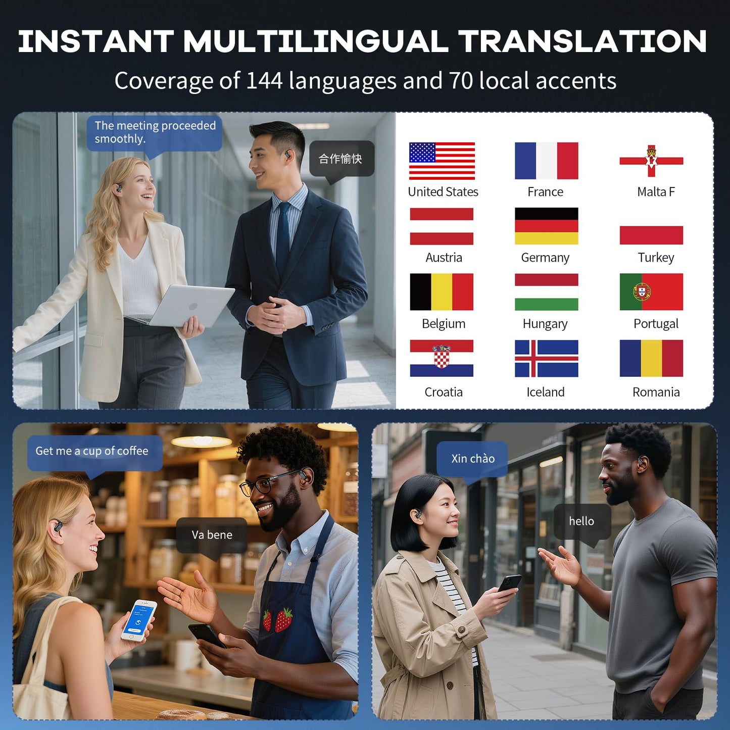 AI Translation Earbuds, 166 Language Translation Headphones, Translation Headphones with LED Screen Touch for Travel, Meetings, and Learning