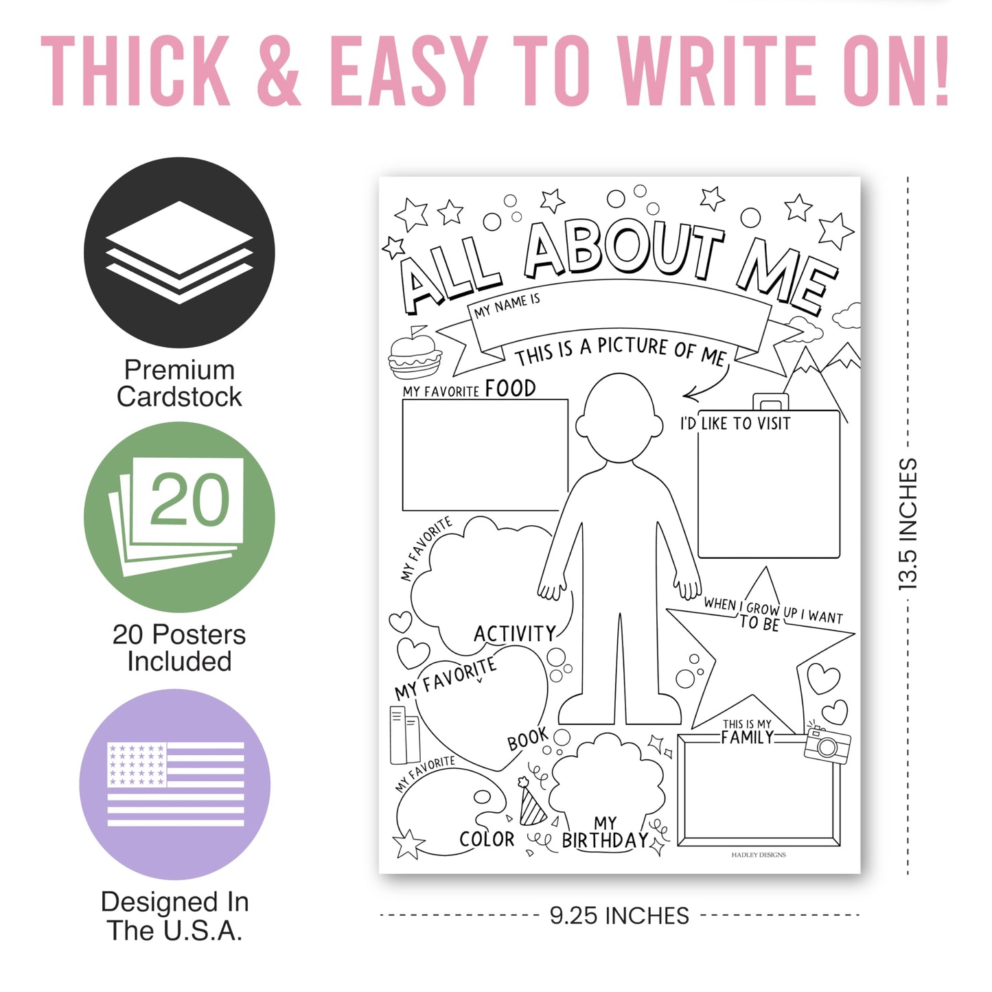 Hadley Designs All About Me Posters for Classroom Must Haves - 20 Star Student Poster, 100 Days of School Items, Star of The Week Poster Elementary Classroom Decor, End of School Year Teacher Supplies