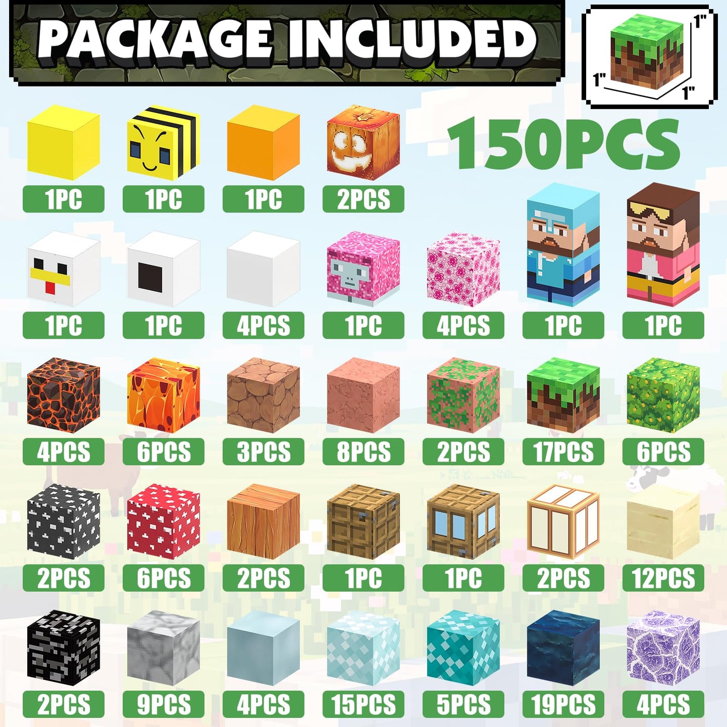 JIMI Magnetic Blocks -150pcs Magnetic Building Block Set STEM Construction Toys for Kids Age 3-8, 1 inch Magnet Blocks Montessori Sensory Stacking Toys Christmas Birthday Present for Boys Girls
