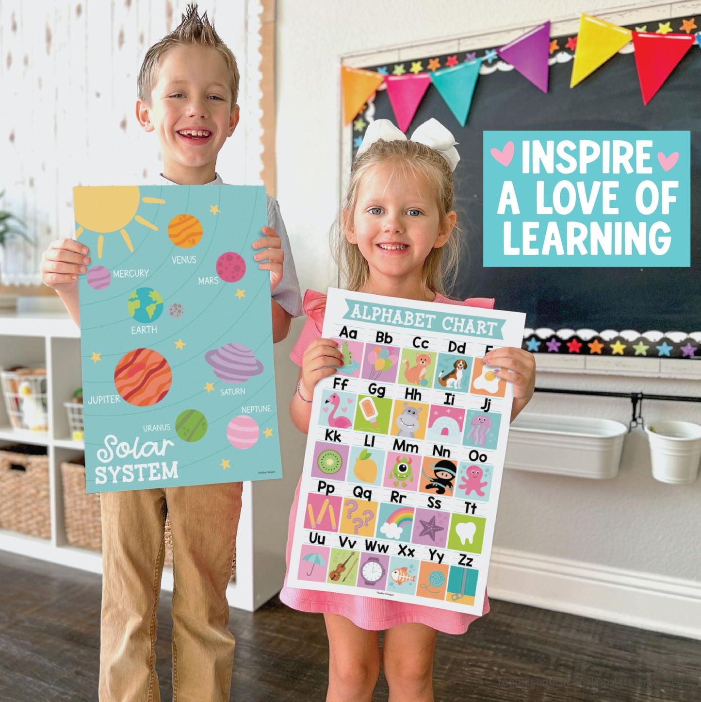 Hadley Designs 16 Educational Posters for Classroom Must Haves - Laminated Pre-K Posters for Toddler Homeschool Essentials, Toddler & Preschool Learning Activities, Kindergarten Classroom Decor