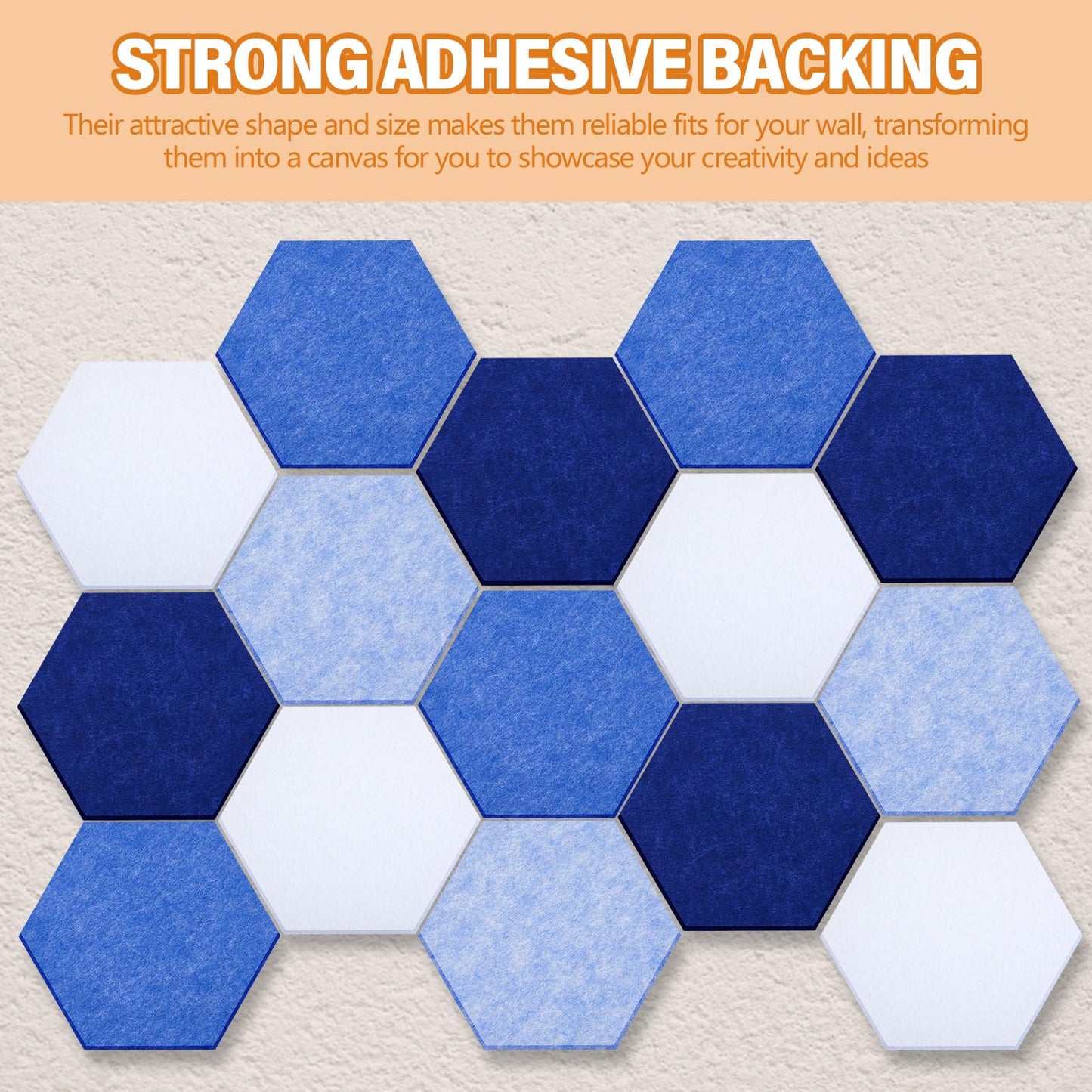 Mindsoft 16 Pcs Hexagon Cork Board for Walls with 50 Wooden Push Pins 6.7 x 5.9 in Felt DIY Tiles Notice with Nano Tape Hanging Bulletin Board for Home Photo Office Memo Note (Blue)