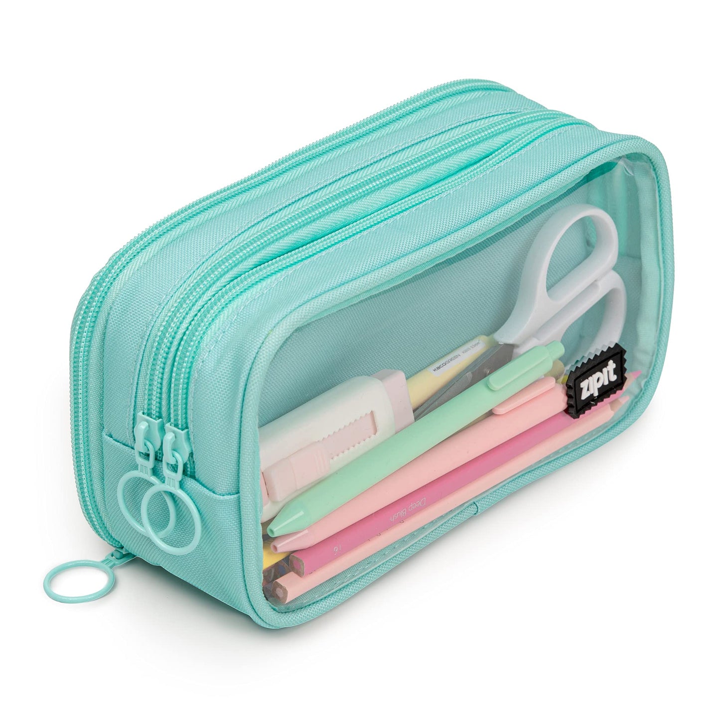 ZIPIT Half & Half Pencil Case, 3 Compartment Zipper Pouch for School, Stationery Bag for Teen Girls Boys and Adults, Mint
