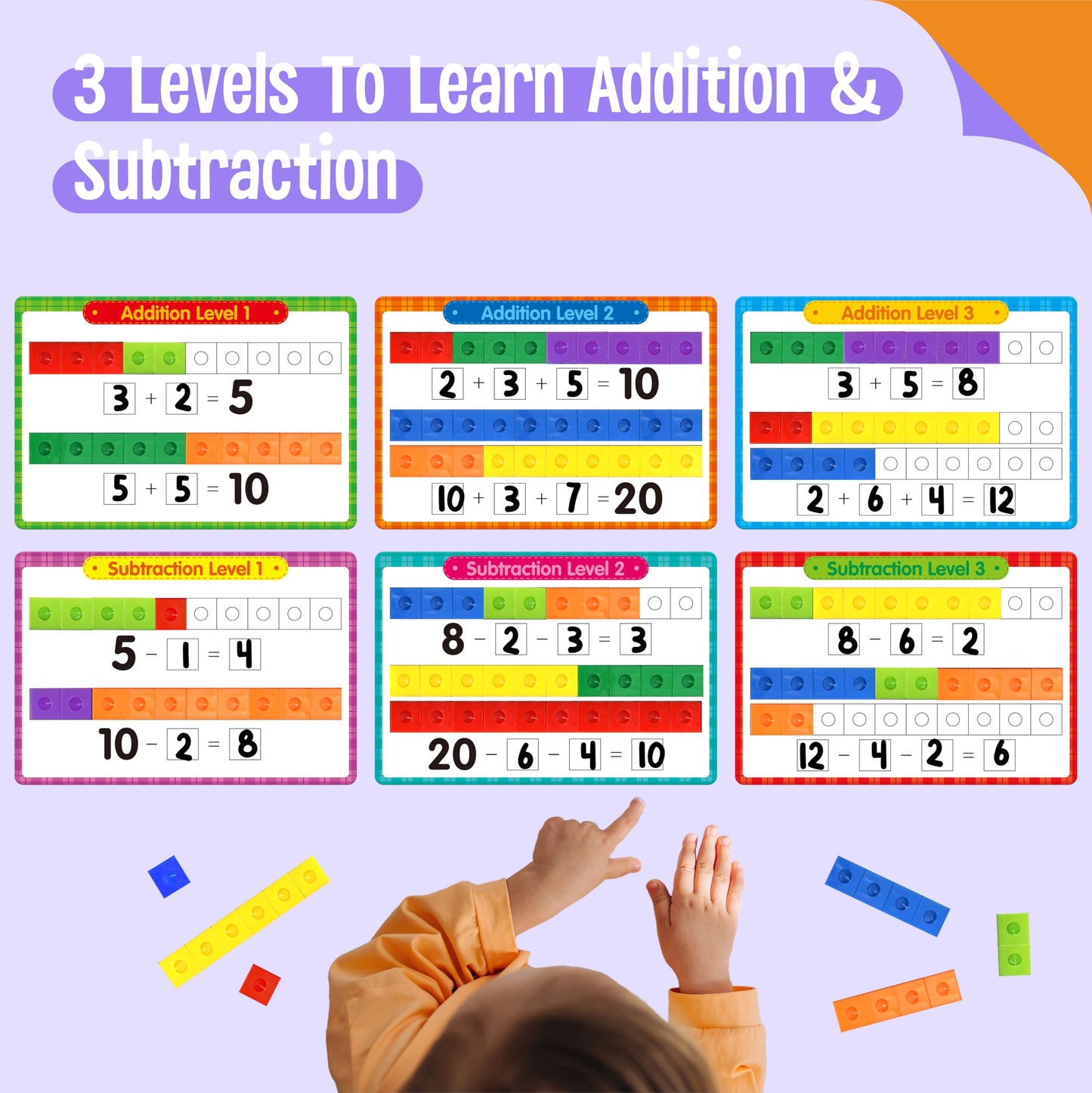 Math Linking Cubes, 100 Math Cube Manipulatives with 30 Learning Activities plus 192 Reusable Stickers, Number Counting Blocks Snap Linking Math Counters, Fun & Educational Pre-K Counting Blocks