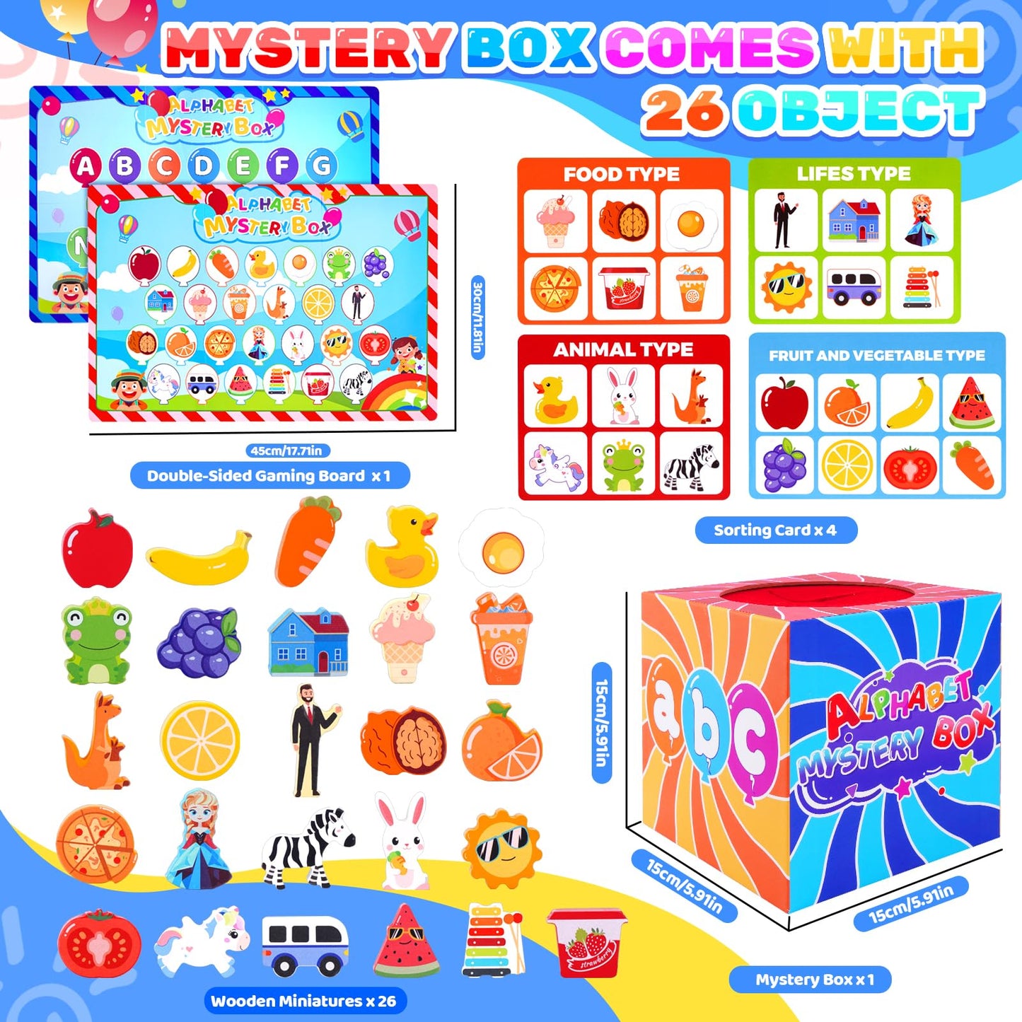 KMTJT Montessori Alphabet Mystery Box Toys for Toddlers Age 1 2 3 4 5, 26Pcs Fine Motor Sensory Sorting Games, Preschool Learning Activities & Speech Therapy, Christmas Birthday Gifts for Boys Girls