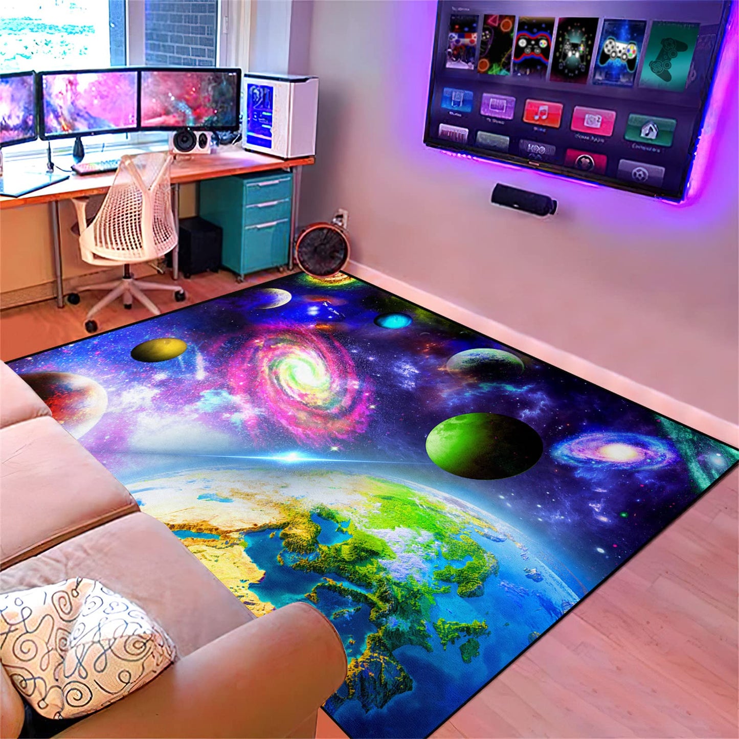 Solar System Rug - Outer Space Rugs Galaxy Mat Planets Carpet for Kids Bedroom Playroom Classroom Home Decor,4'×5'