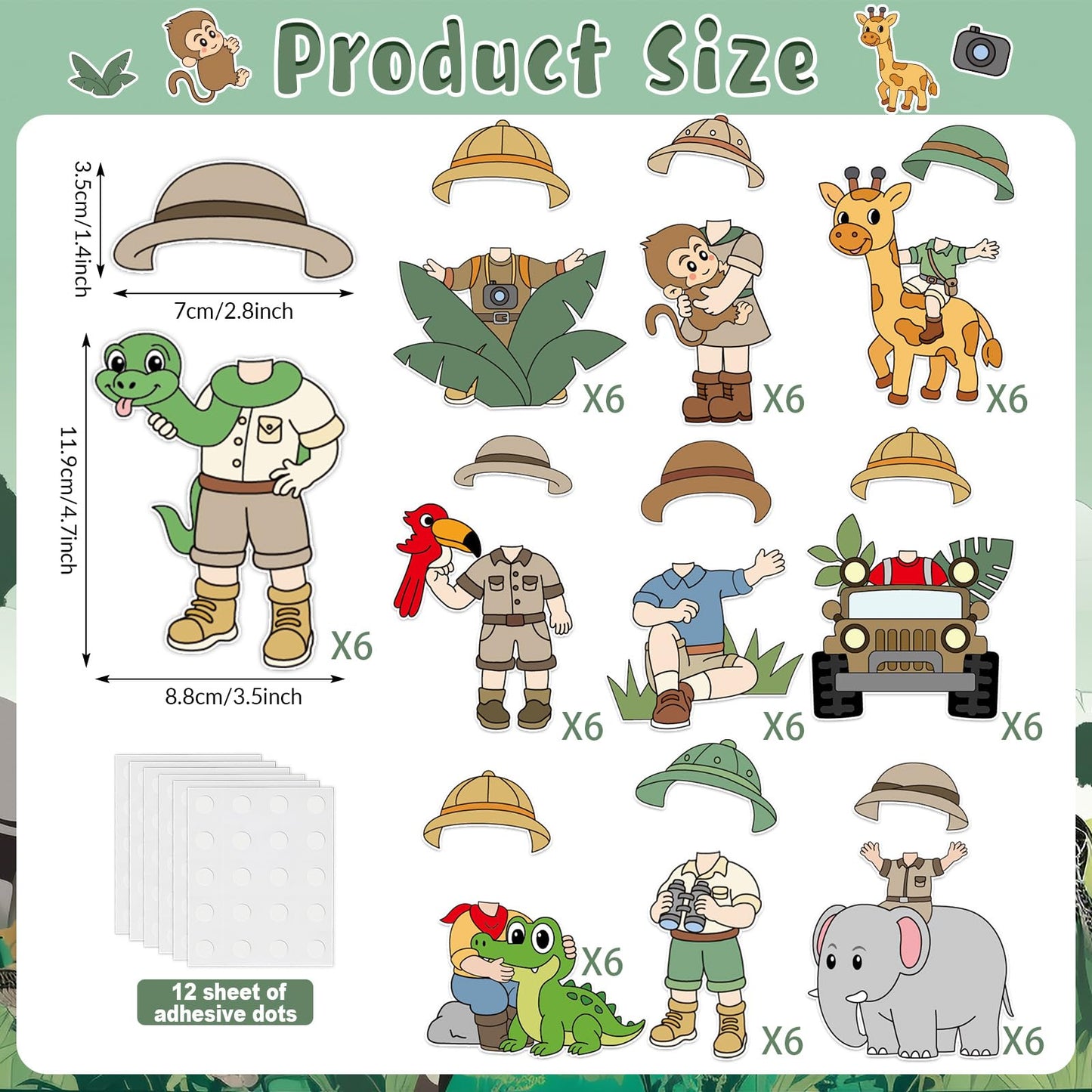 60pcs Jungle Safari Theme DIY Cutouts Jungle Animals Bulletin Board Decoration Set Forest Adventure Paper Cut-Outs Classroom Decor for Boy Girl DIY Photo Craft Kindergarten School Wall Door Supplies