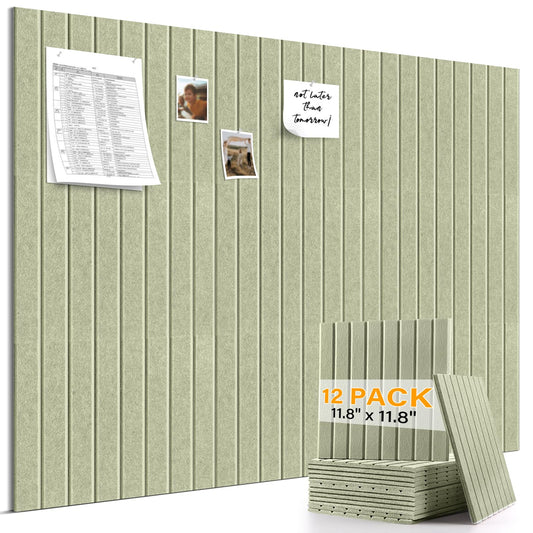 Large Felt Bulletin Board，47.2" x 35.4" 12 Pack Cork Board Alternative for Walls,Felt Wall Tiles for Office & Home Decor,Pin Board with 30 Pcs Pushpins and 72 Adhesive Tabs-Sage