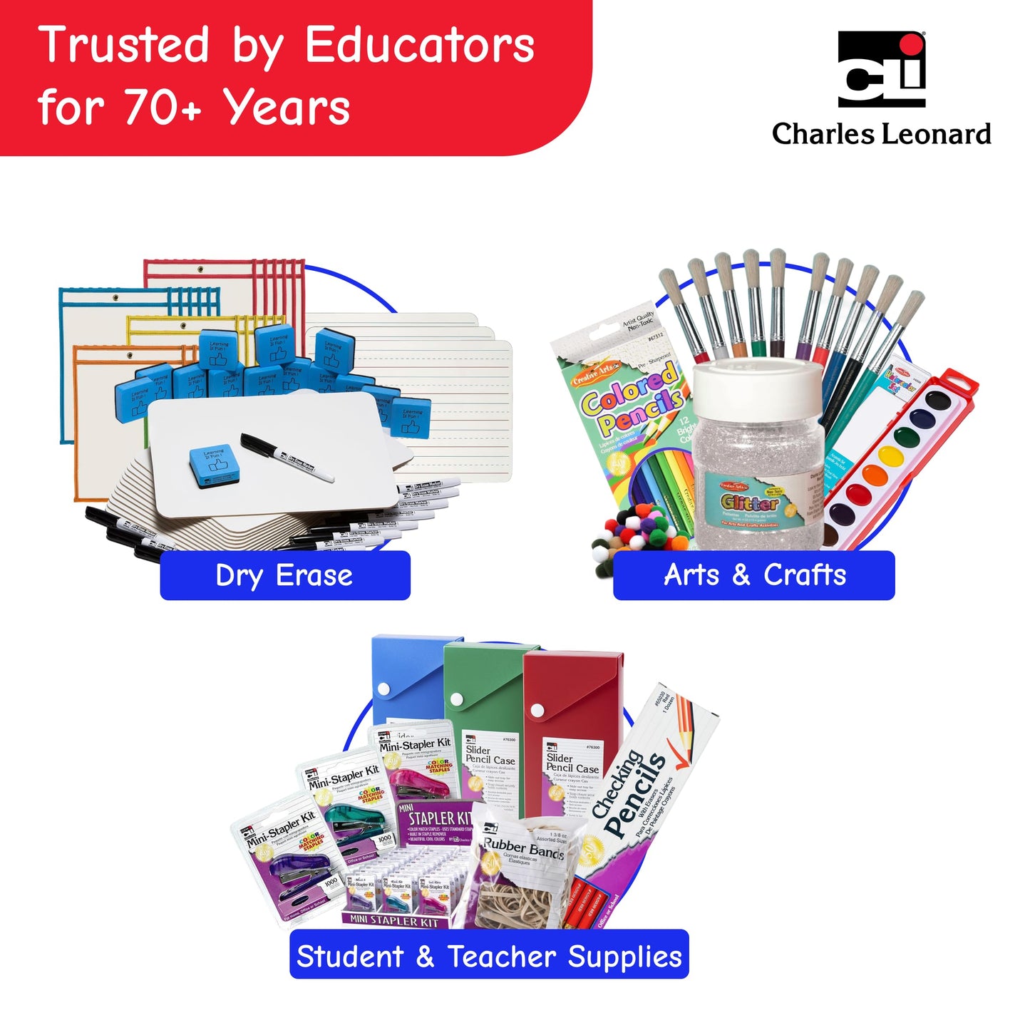 Charles Leonard Dry Erase Board Classroom Pack - Mini Lapboard School Supplies - Includes 12 Each One-Sided Lined Erasable White Boards, 2 Inch Felt Erasers and Black Dry Erase Markers (35025)