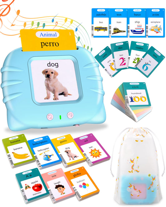 510 Words Spanish Flash Cards for Kids, Autism Toys for Toddlers 2-3 Years Old, Speech Therapy Toys, Educational Learning Flash Cards for Boys and Girls Blue(Spanish/English/Bilingual)