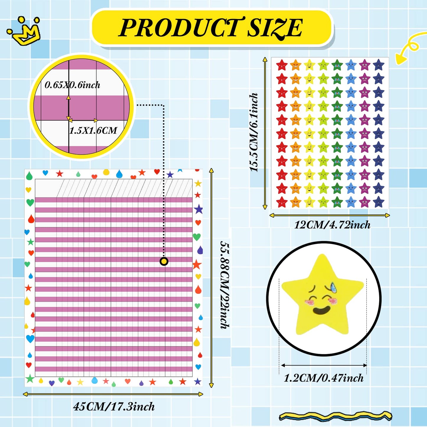 Ctosree 12 Pcs 17"x 22" Incentive Chart Multicolor Laminated Dry Erase Reward Chores Chart with 5 Pcs Reward Sticker(Cute Style,White Background)