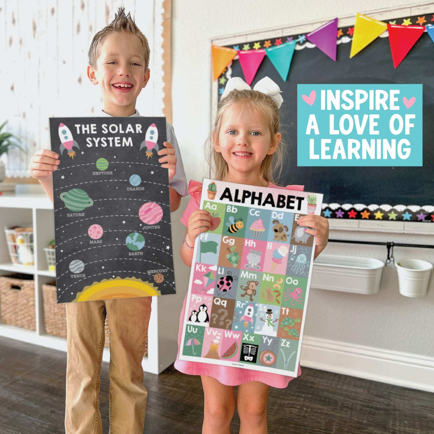 Hadley Designs 16 Educational Posters for Classroom Must Haves - Laminated Pre-K Posters for Toddler Homeschool Essentials, Toddler & Preschool Learning Activities, Kindergarten Classroom Decor