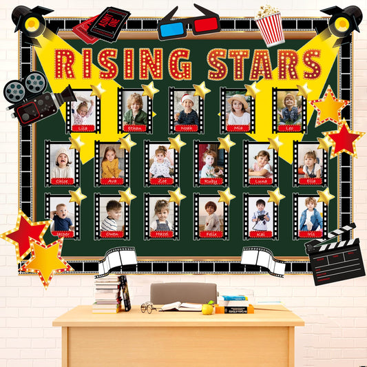 Movie Star Bulletin Board Decorations Set with Borders Movie Night DIY Photo Crafts Cutouts Decor for Teachers Now Starring Motivational for Class School Classroom Bulletin Board Decoration