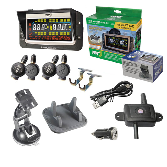 TST 507 Tire Pressure Monitoring System with 4 Flow Thru Sensors and Color Display for Metal Valve Stems by Truck System Technologies, TPMS for RVs, Campers and Trailers