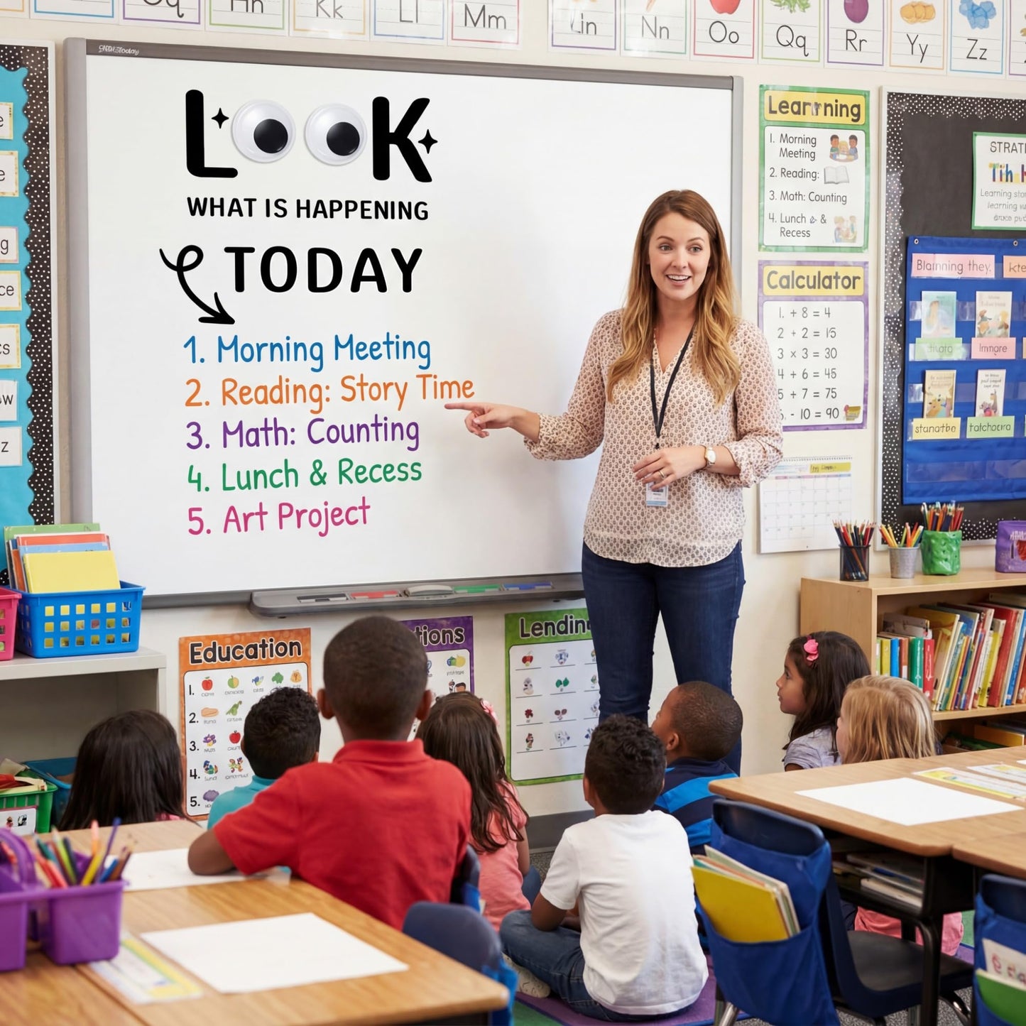 Sabary Magnetic Classroom Daily Schedule Decor Look What is Happening Today Magnetic Whiteboard Classroom Decorations, Daily Schedule Bulletin Board Set Back to School Class Teacher Whiteboard Decals