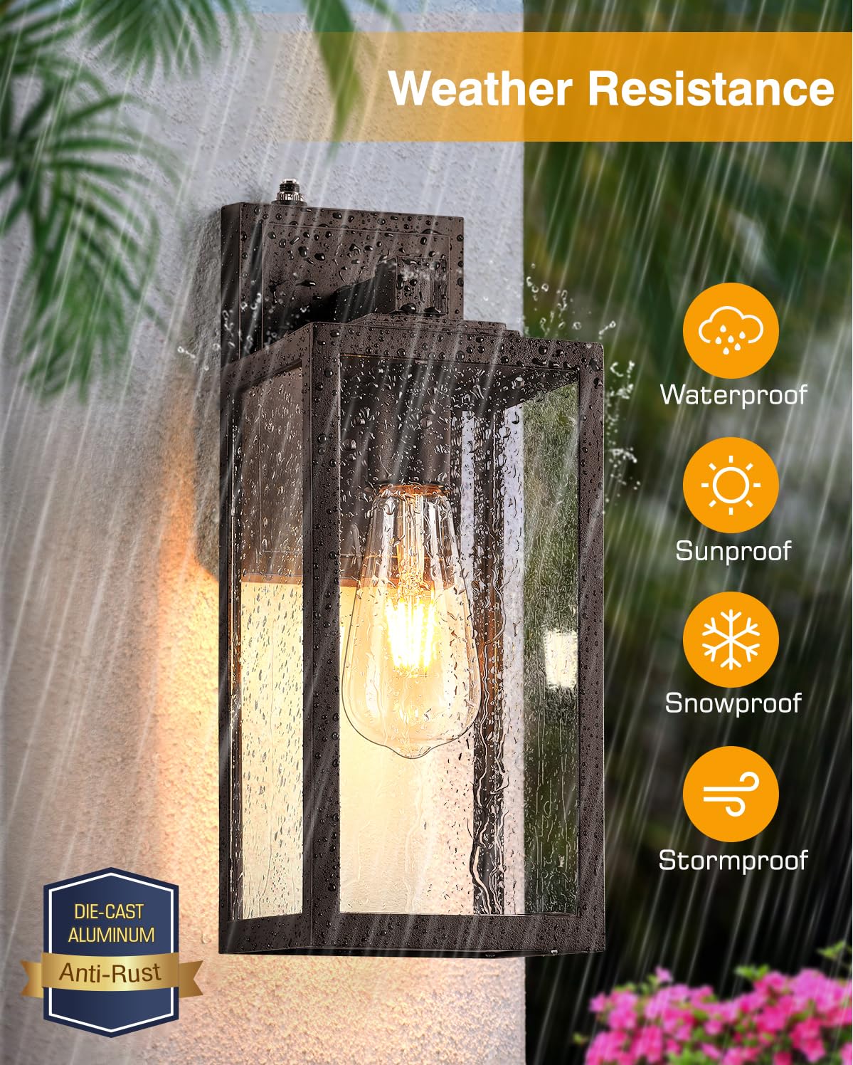 VIANIS Outdoor Wall Sconce Lantern, Oil Rubbed Bronze, Tall D2D, Model V8138, 2 Pack