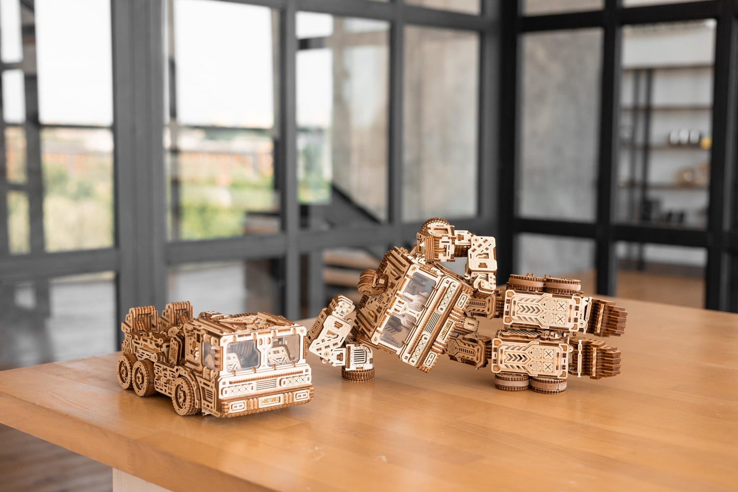 Wood Trick Timbertron Robot - Transforms into Rolling Truck 3D Wooden Puzzles for Adults to Build - Rides up to 9 ft - Wooden Models Engineering DIY Project Mechanical 3D Puzzles Model Kits for Adults