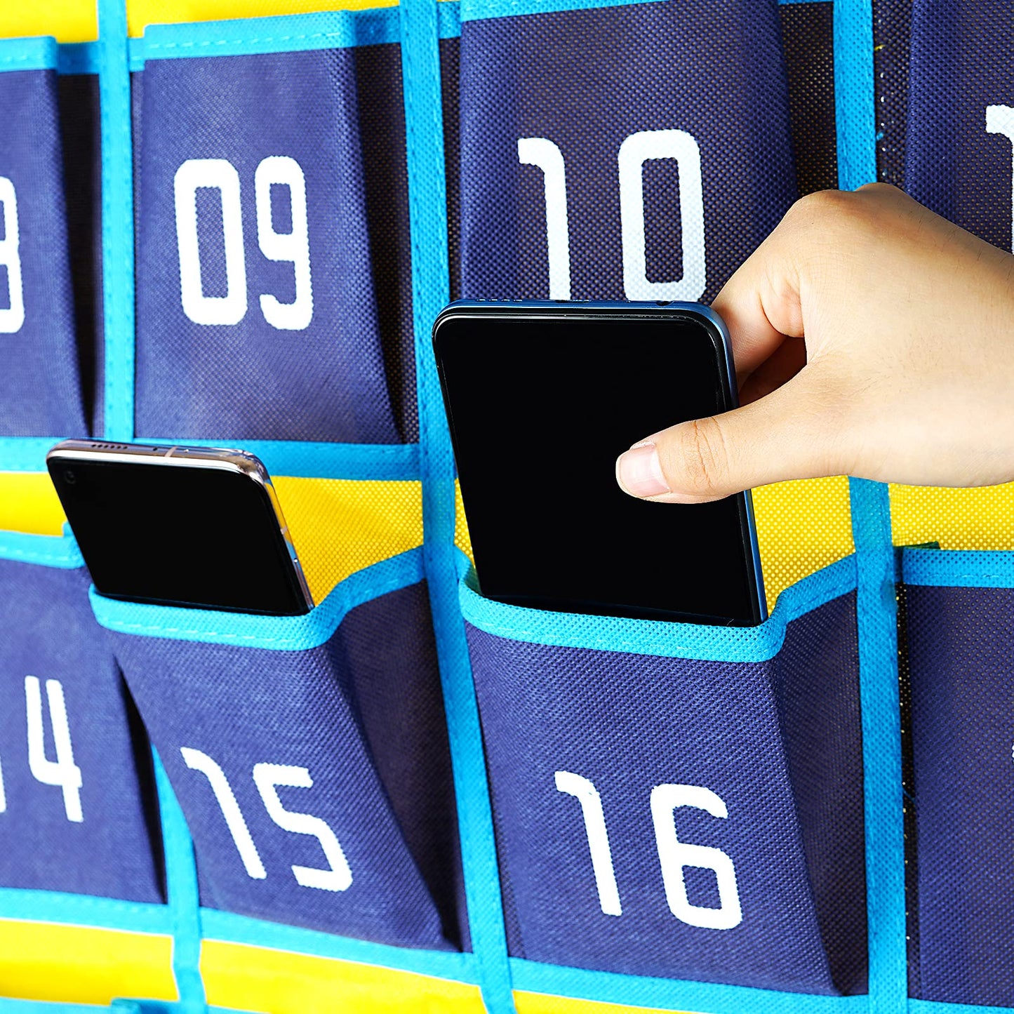 Loghot Classroom Accessories Closet Pocket Chart for Cell Phones Holder Wall Door Hanging Organizer (36 Pockets Blue)