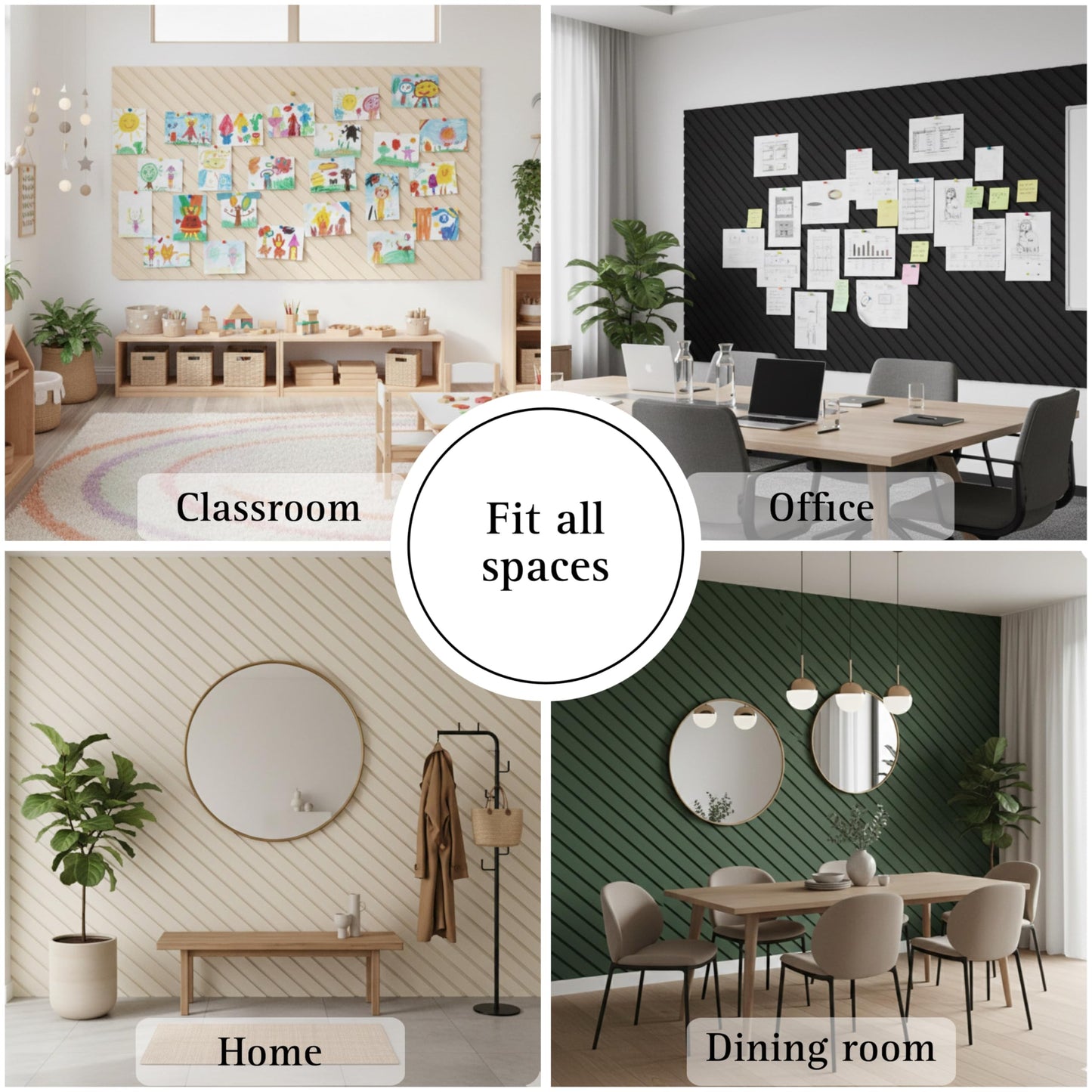 Felt Bulletin Board for Wall – Diagonal Slat Pinboard Tiles, Cork Board Alternative, 36x48in, Push Pins & Adhesive Tabs, Home Office & Classroom, 12-Pack (Velvet Green)