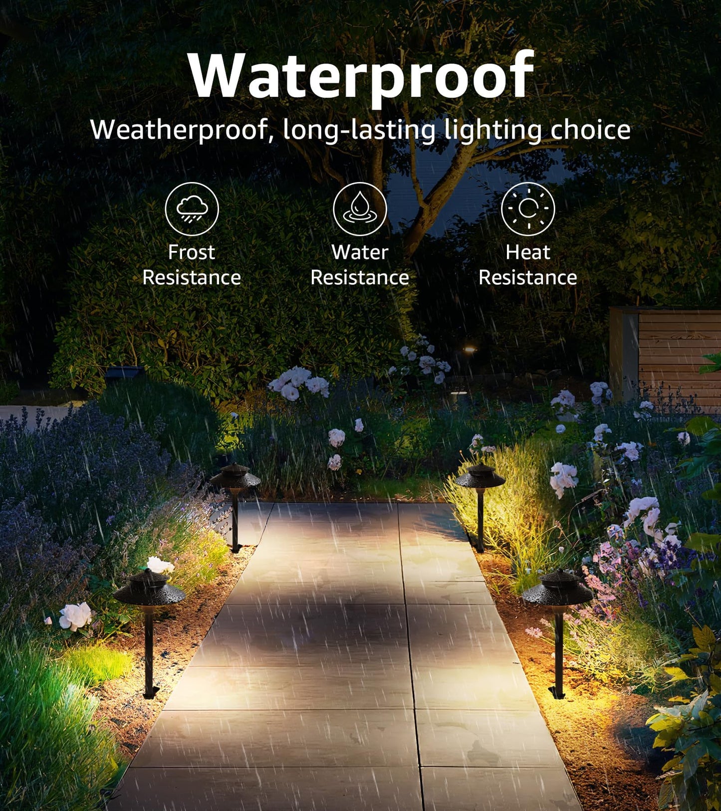 SUNVIE Low Voltage Pathway Lights 3000K LED, 7.1inx7.1inx21in, Black, Cast-aluminum, Model LSDWB0304C, 4 Pack