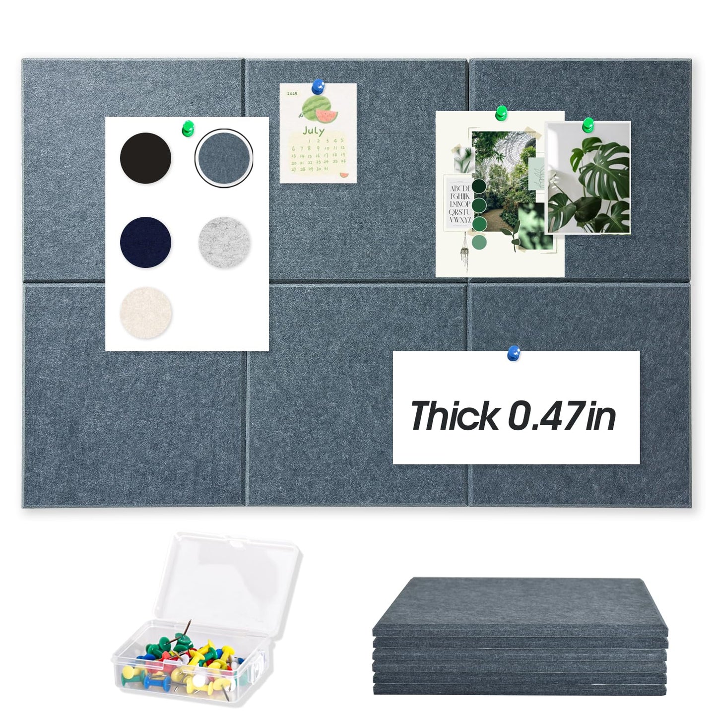 Thick Cork Board Tiles for Wall with Push Pins, Removable 36"x24"x0.47" Bulletin Board Sets, Magrowill 6 Packs Felt Panels Self-Adhesive Pin Board