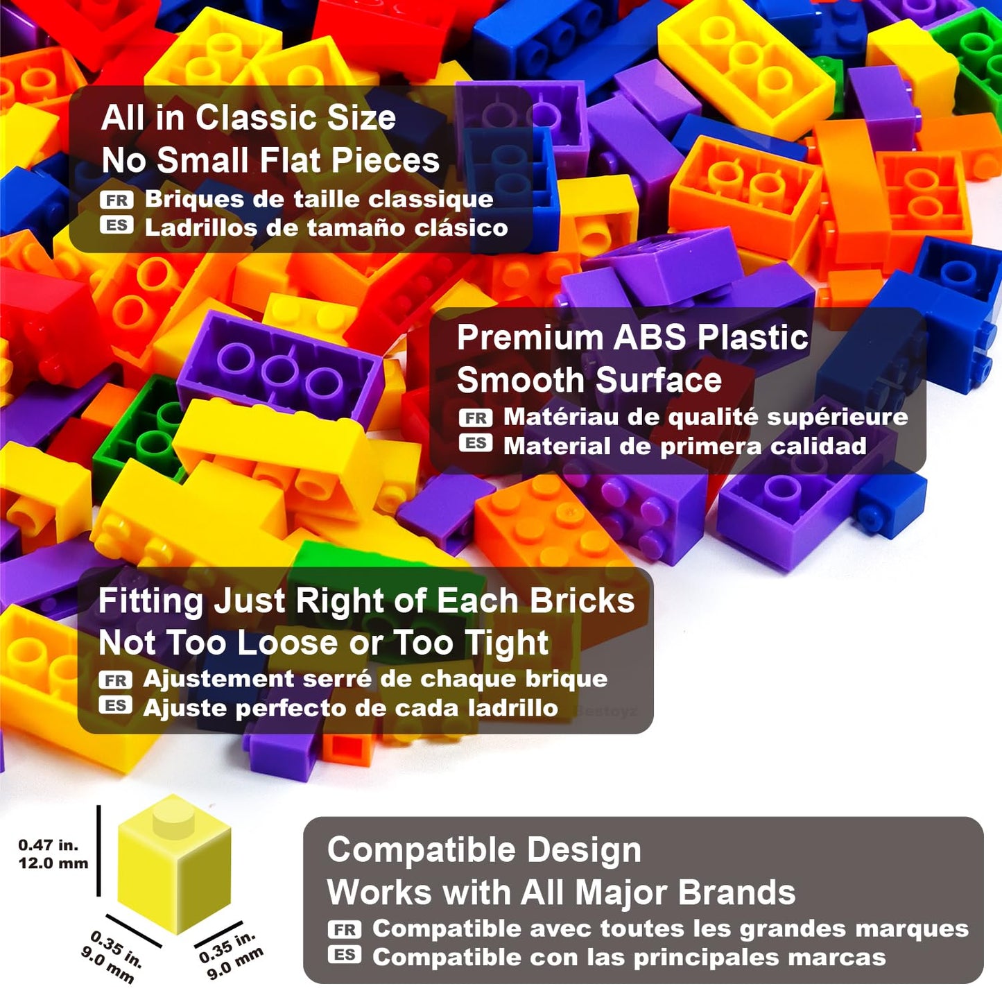 Bestoyz Building Bricks 1000 Pieces in Rainbow Colors, Classic Generic Building Blocks Toy for Boys & Girls, Educational Building Toys for Classroom, School, Toys for Kids Aged 4+