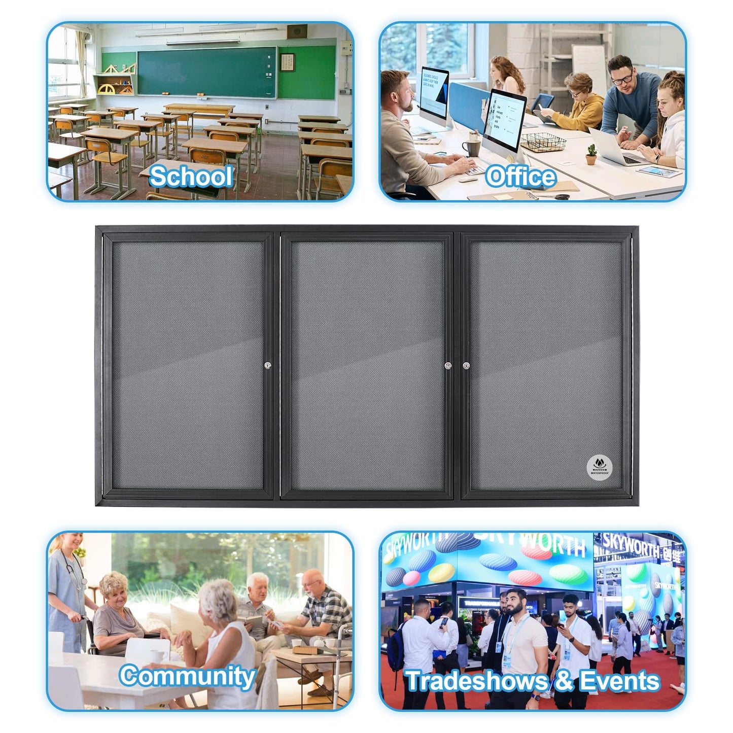 Lockable Outdoor Enclosed Bulletin Board, Weatherproof Cork Noticeboard with Locking Door, Wall-Mounted Aluminum Framed Display Case for Messages,70x36 in