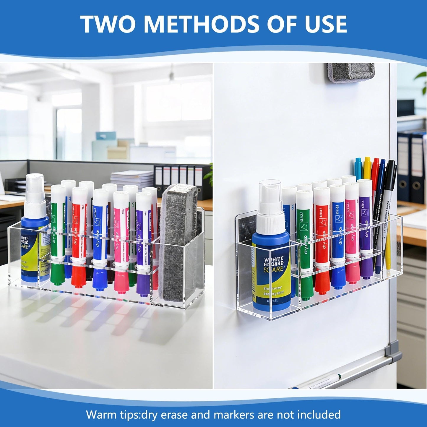 VieFantaisie Acrylic Magnetic Dry Erase Marker Holder, 10 Slots Clear Magnetic Marker Pen Holder, Magnet Storage for Whiteboard, Desk Locker Organizer Accessories, Office, Classroom, Home