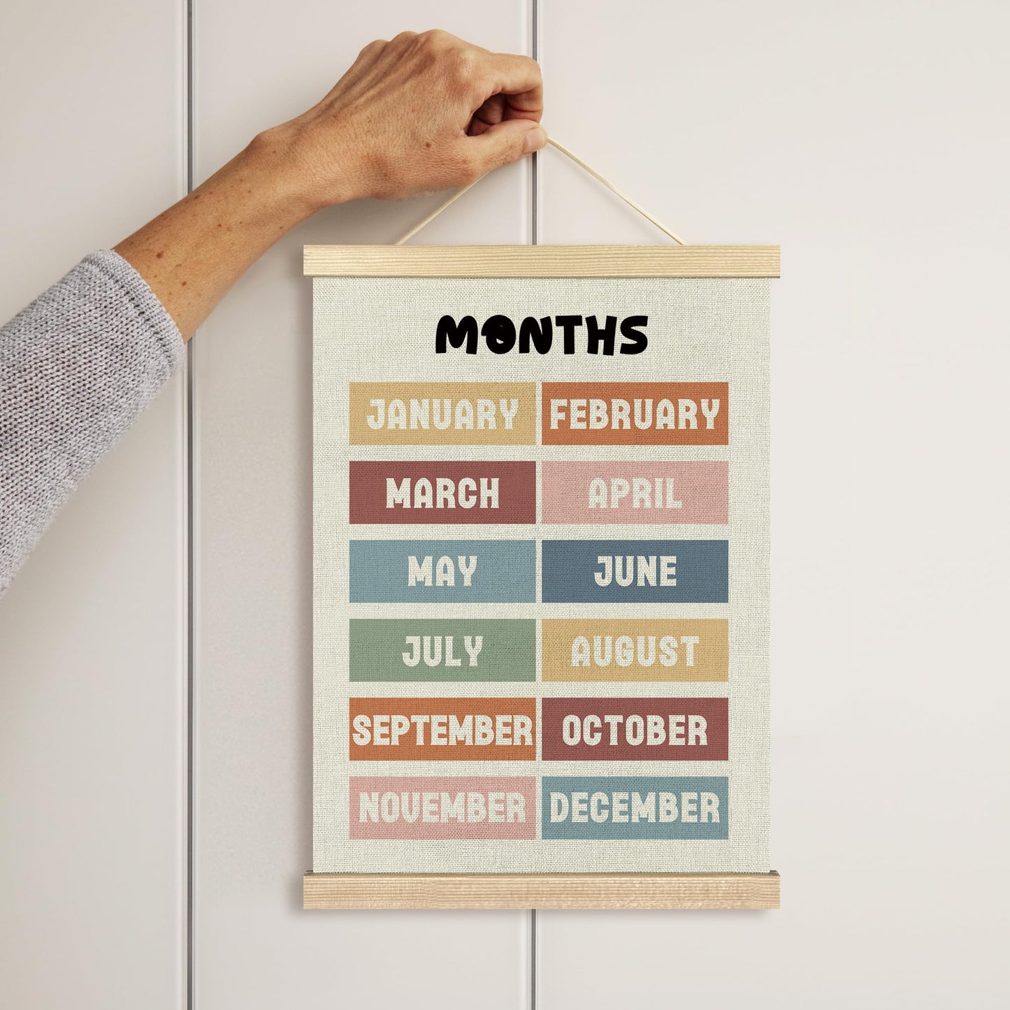 BCUANGD Classroom Wall Decor - Days of the Week Months of the Year Poster Hanger with Wood Frames Set of 2, Neutral Classroom Wall Hanging Canvas Decor for Kids Room Nursery Playroom, 12x16 Inches