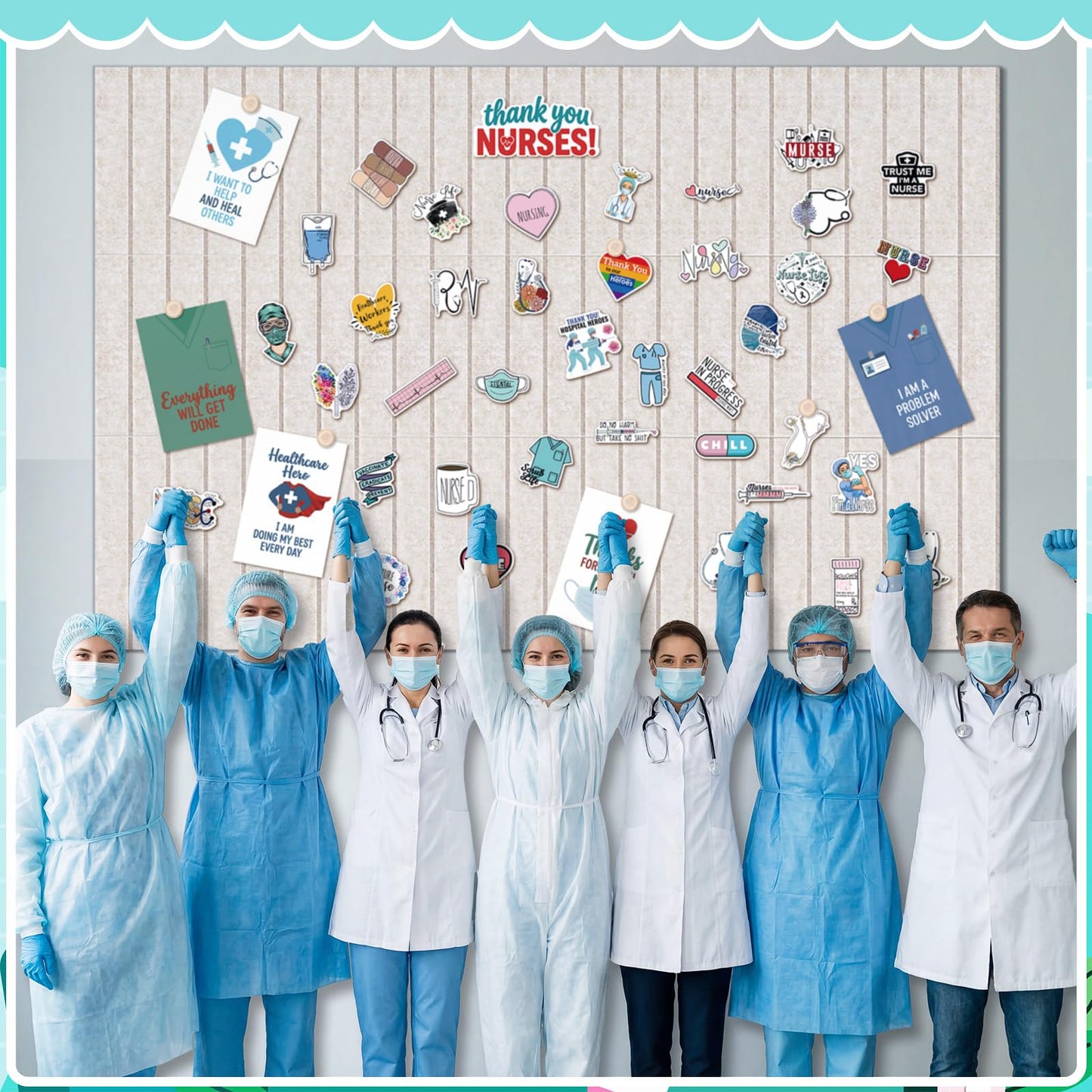 Nuanchu Nurse Week Decorations Kit for Hospital & Graduation 612 PCS Appreciation Felt Bulletin Board, Nurse Thank You Cards, Stickers & Pushpins Party & Appreciation Wall Display, 47.2" x 35.4"