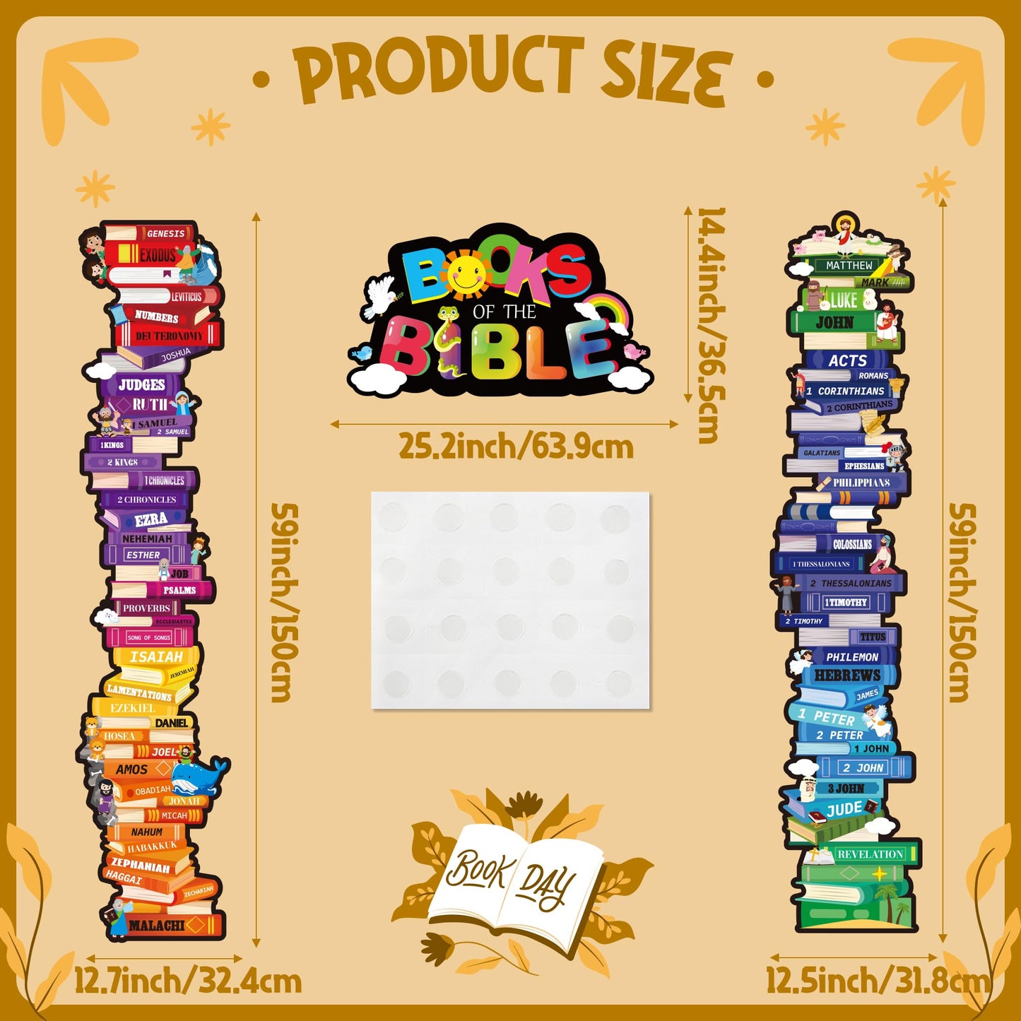 Yopyame Books of the Bible Posters - 16PCS Bible Door Border Door Cover for Scripture Home Church Decor Religious Christian Educational Posters for Classroom Sunday School