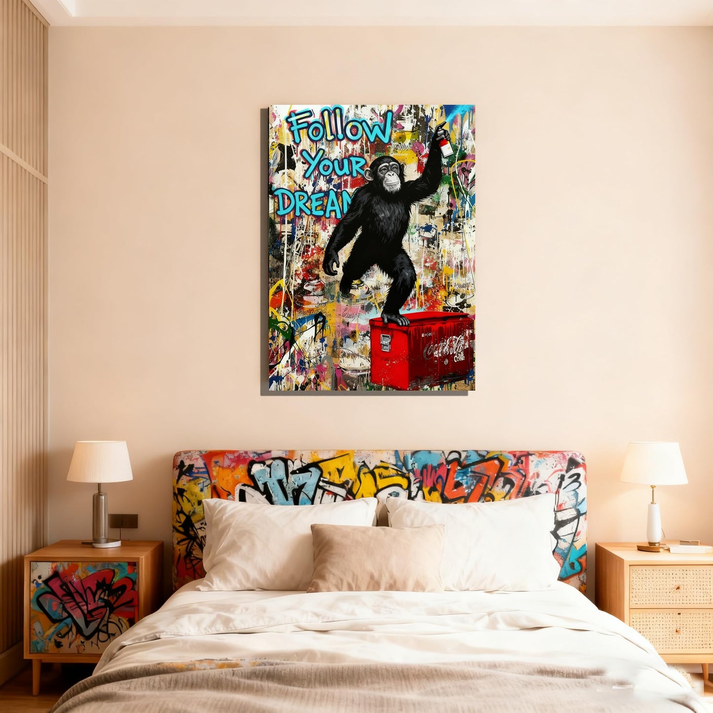 16x24 Graffiti Street Art Gorilla Canvas Wall Decor Urban Pop Funny Picture Monkey Framed Gallery Street Posters Teen Boys Bedroom Pictures Kids Room Prints Men Office Home Decoration