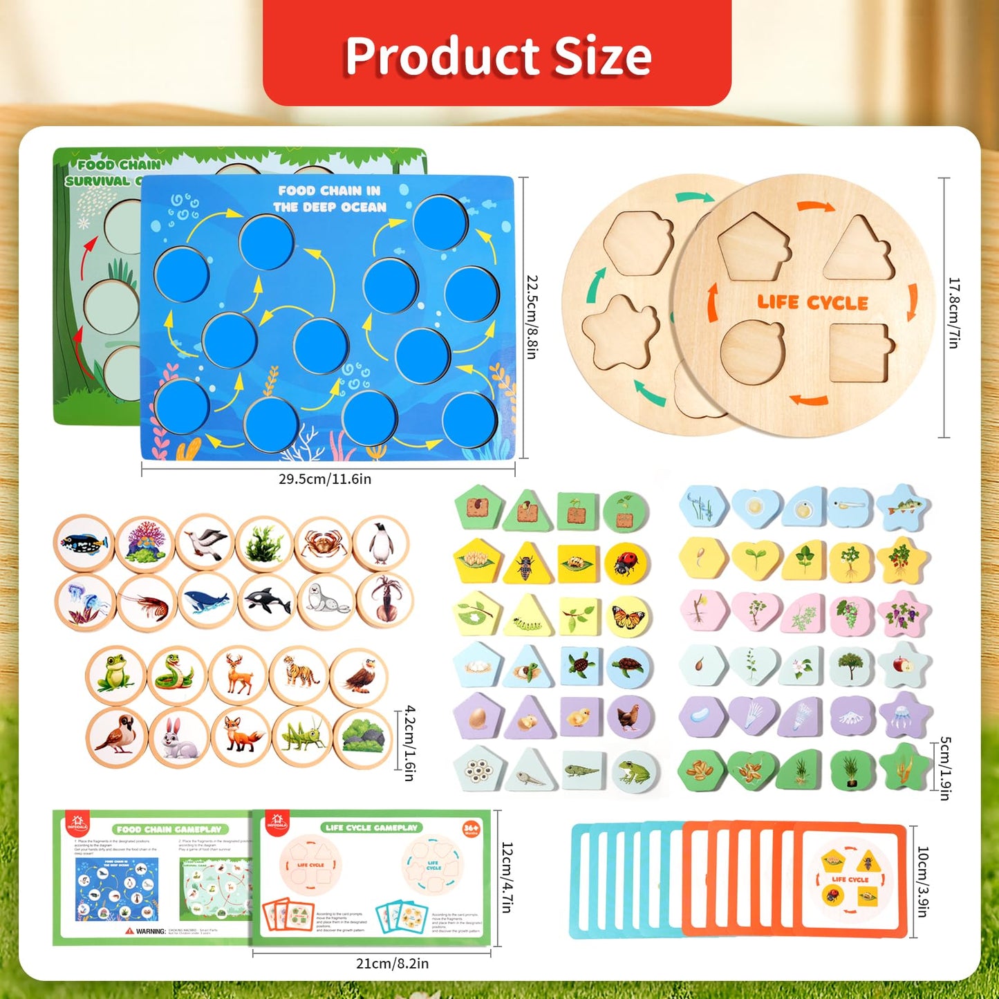 INIFEIDALA Montessori Wooden Preschool Learning Educational Toys Set for Toddlers 3-6,Life Cycle Puzzle, Shape Sorting Matching Game & Ecosystem Science Center – STEM Sensory Gifts for Boys & Girls