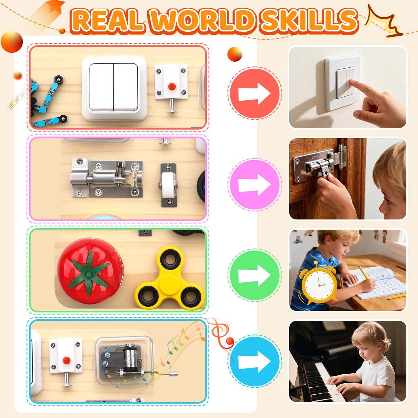 Busy Board Toy for Toddlers, 11 in 1 Wooden Montessori Educational Fidget Sensory Toy for Stress Relief, Activity Board Desk Gadget for Kids Preschool Learning, Car Airplane Travel Birthday Gift 11"