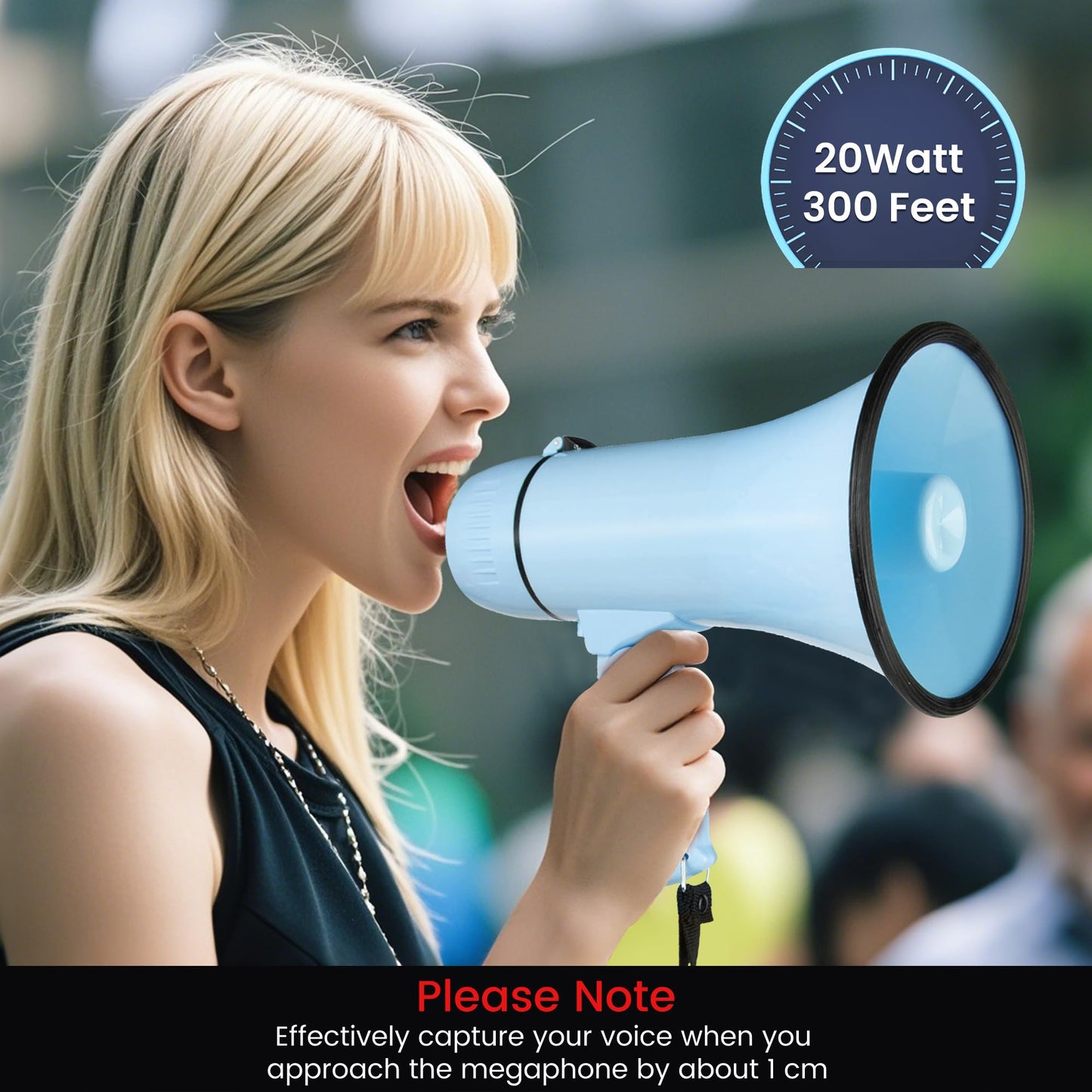 MyMealivos 20W Megaphone Bullhorn, Built in Siren & 240s Recording, 5.4"×8.6" Portable Megaphone with Volume Control Cover Up to 300 feet+ for Indoor and Outdoor Activities(Light Blue)