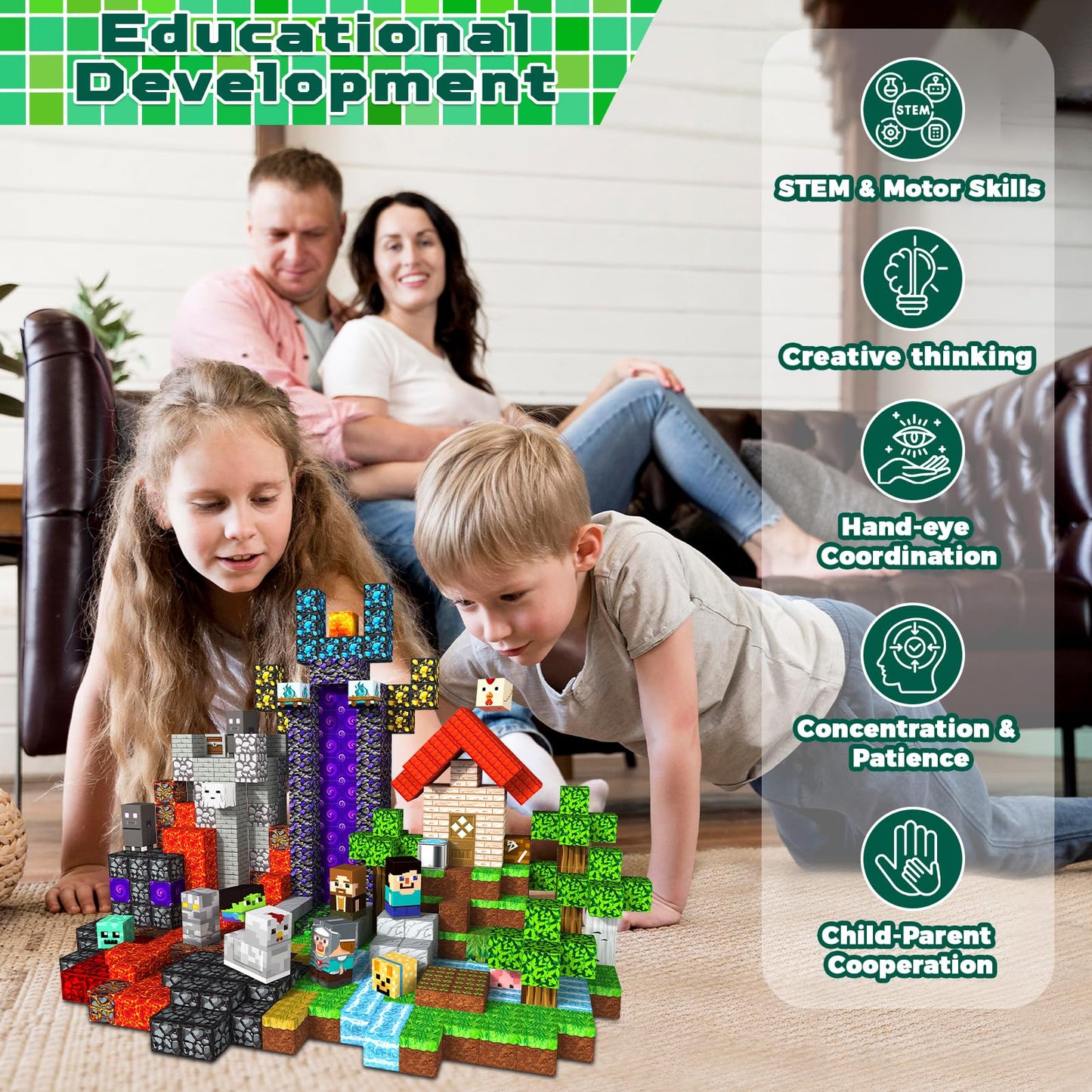 Magnetic Blocks - 500 PCS Magnetic Building Blocks Cubes, Magnet Toys for Kids Age 3+, Toy Building Set for Kids, Magnets Stacking Construction Easter Birthday Gifts for Boys Girls Age 4-8, 8-12