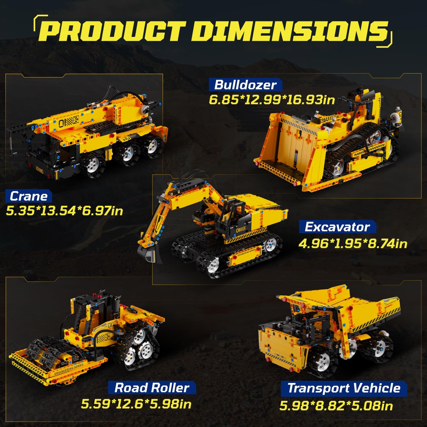 HPROMOT 5-in-1 Building Toys STEM Robotics Kits - Remote-Controlled Excavator Engineering Kit for Kids Ages 8-16 with 535 Pieces, DIY Educational Science Kits Gift for Boys & Girls