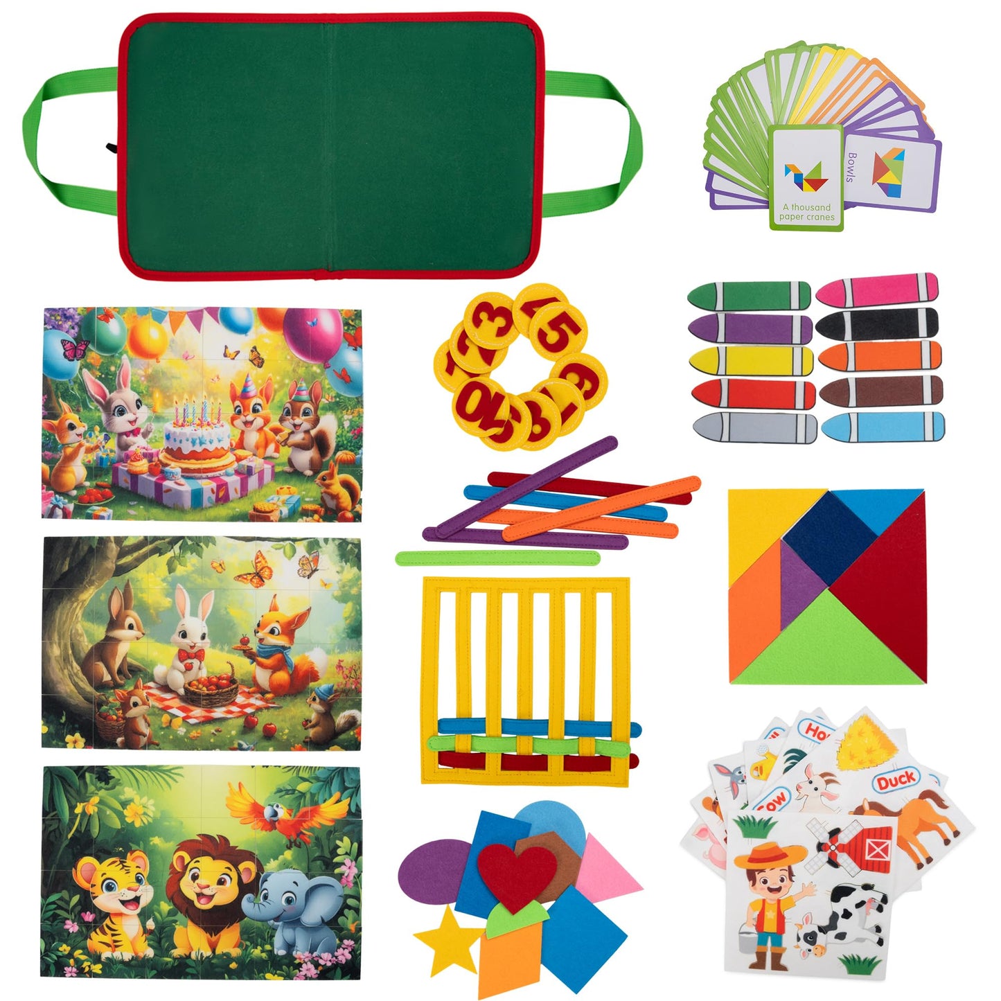 HappyVk Educational Felt Story Board Set – One Felt Board and 154 Pieces Storytelling Learning Kit for Toddlers and A Felt Activity Board Game with 10 Weaving Strips - Montessori Toys Activity Board