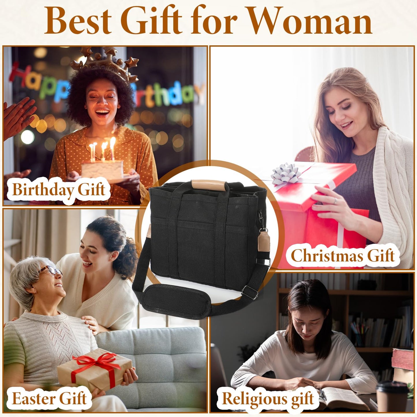 Fullhawl Bible Tote Bag Kit Scripture Study Supplies Study Bag Pen Label Index Sticker for Christian Mothers Day Gift(Black)