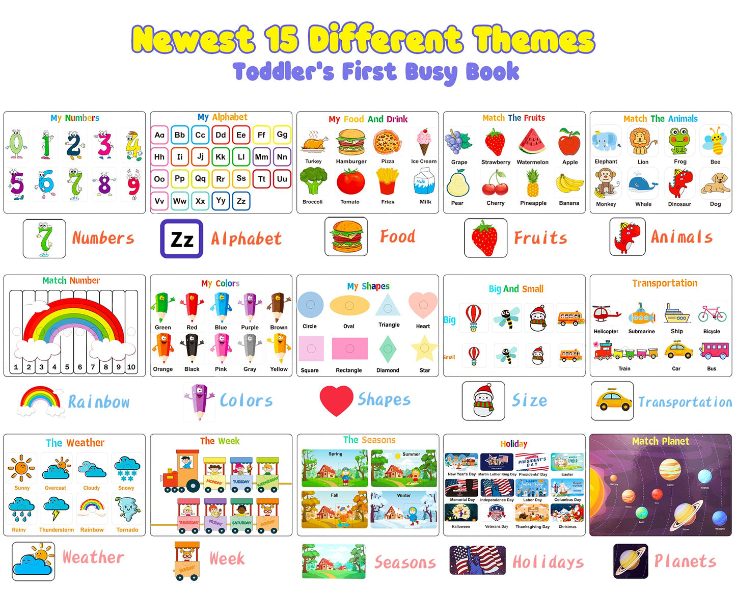 Huijing Montessori Preschool Learning Activities Busy Book - Workbook Activity Binder / Toys for Toddlers, Autism Learning Materials and Tracing Coloring Book