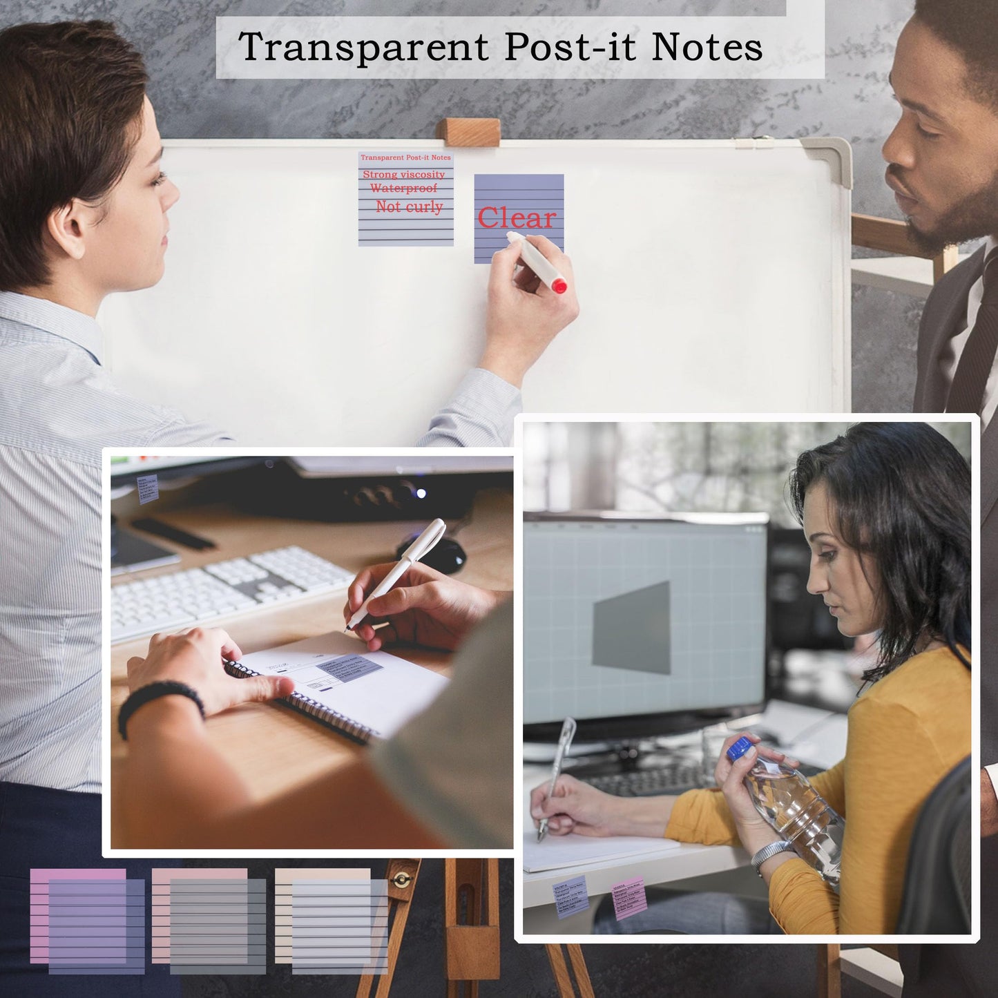 YOUDEFUL 800Pcs Transparent Sticky Notes, 3"x3" Clear Sticky Notes with Lined, Waterproof Translucent Sticky Note Pads for Books Annotation, Clear Post it Notes for Bible Study, School, Office