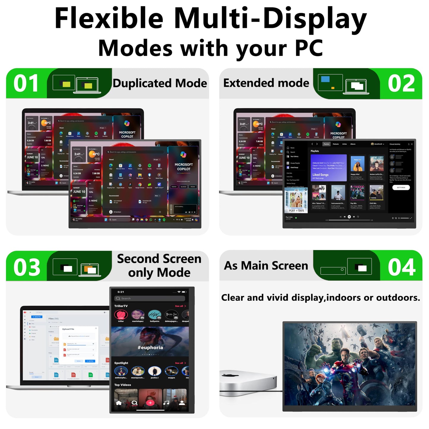 MAFNKOU 14" Touchscreen Portable Monitor, 16:10 1920×1200 IPS HDR Vertical Monitor, VESA Compatible USB-C Second Screen for Laptop Mac Pc Android (No Touch for iPhone/iPad/Consoles)
