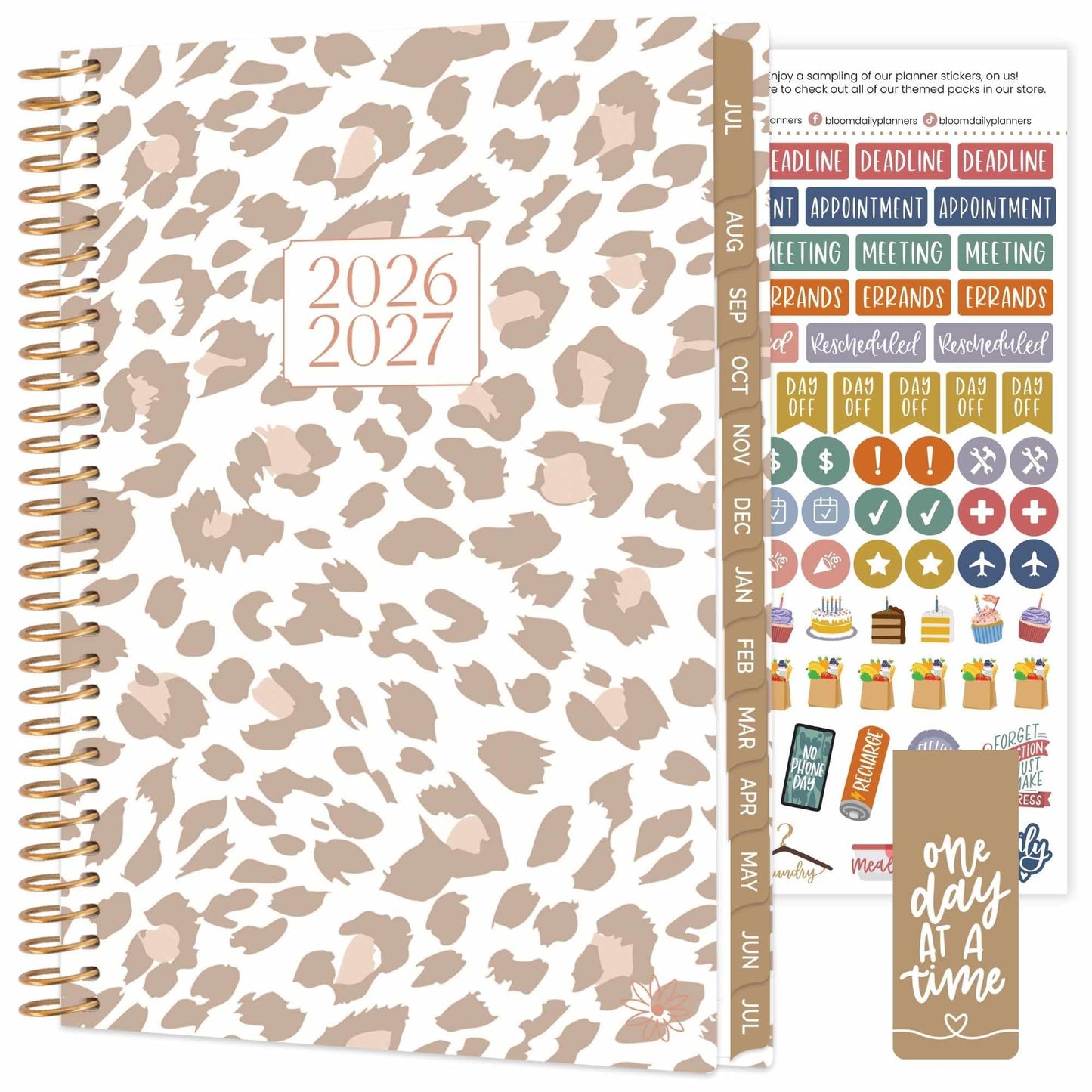 bloom daily planners 2026-2027 Planner - Academic Year (July 2026 - July 2027) Monthly & Weekly Soft Cover Planner for Women - 13 Month Calendar Agenda Book with Stickers - 5.5" x 8.25" - Tan Leopard